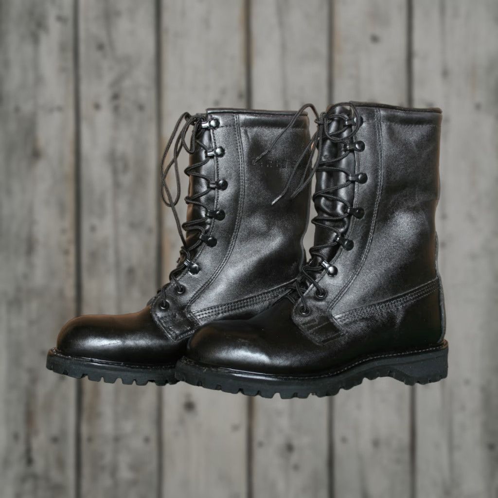 ACME Black Leather Mid-Calf Pecos Lug Sole Boots Stacked Heel Vintage ACME Black Leather Pecos Lug Sole Boots Stacked Heel  main image 2
