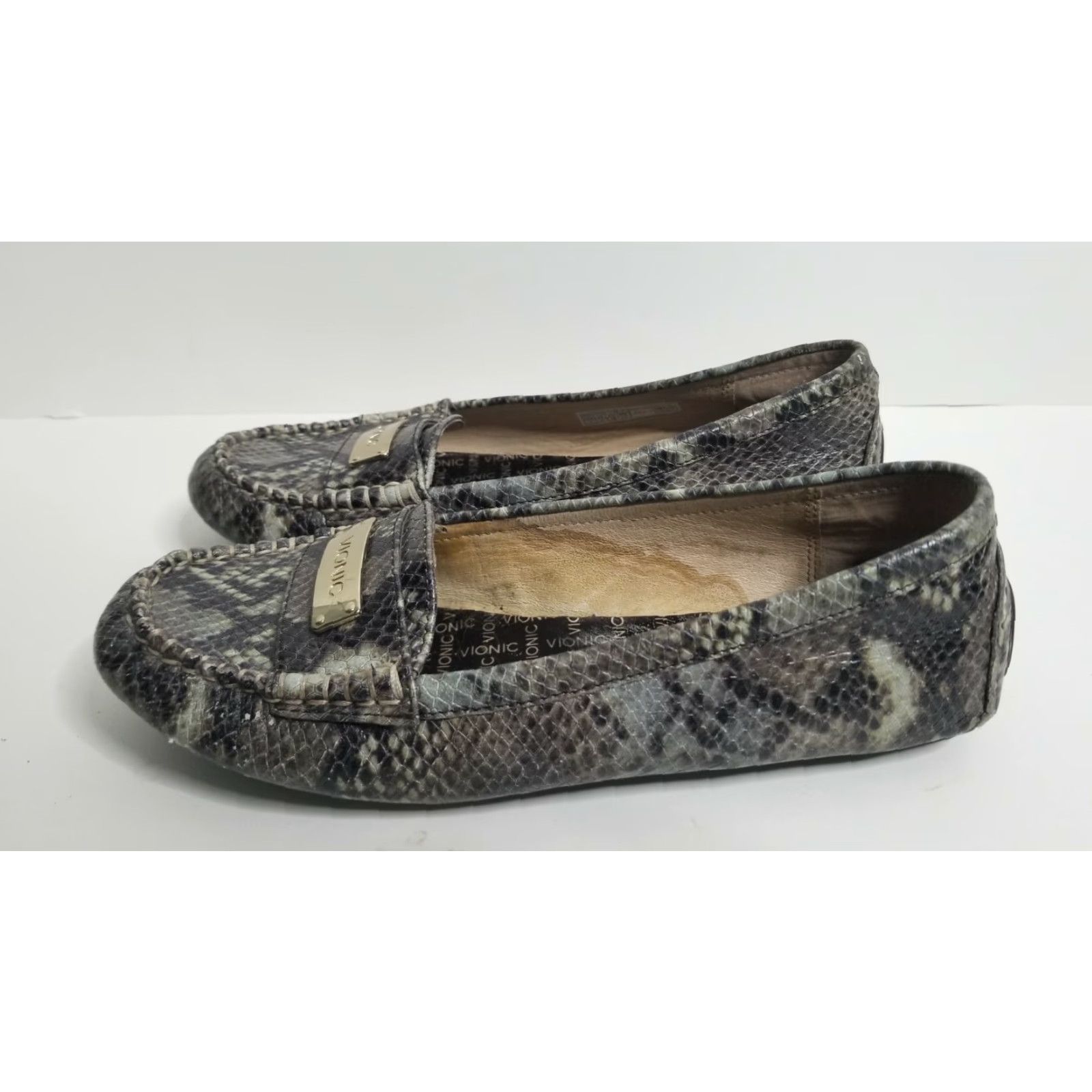 Vionic Vionic Snake Print Leather Slip-On Loafers Flats Womens Sz. 7 Beige Snake Arch Support Comfort Casual Flat Leather Ashby Women Shoes Size US 7 / IT 37 - 6 Thumbnail