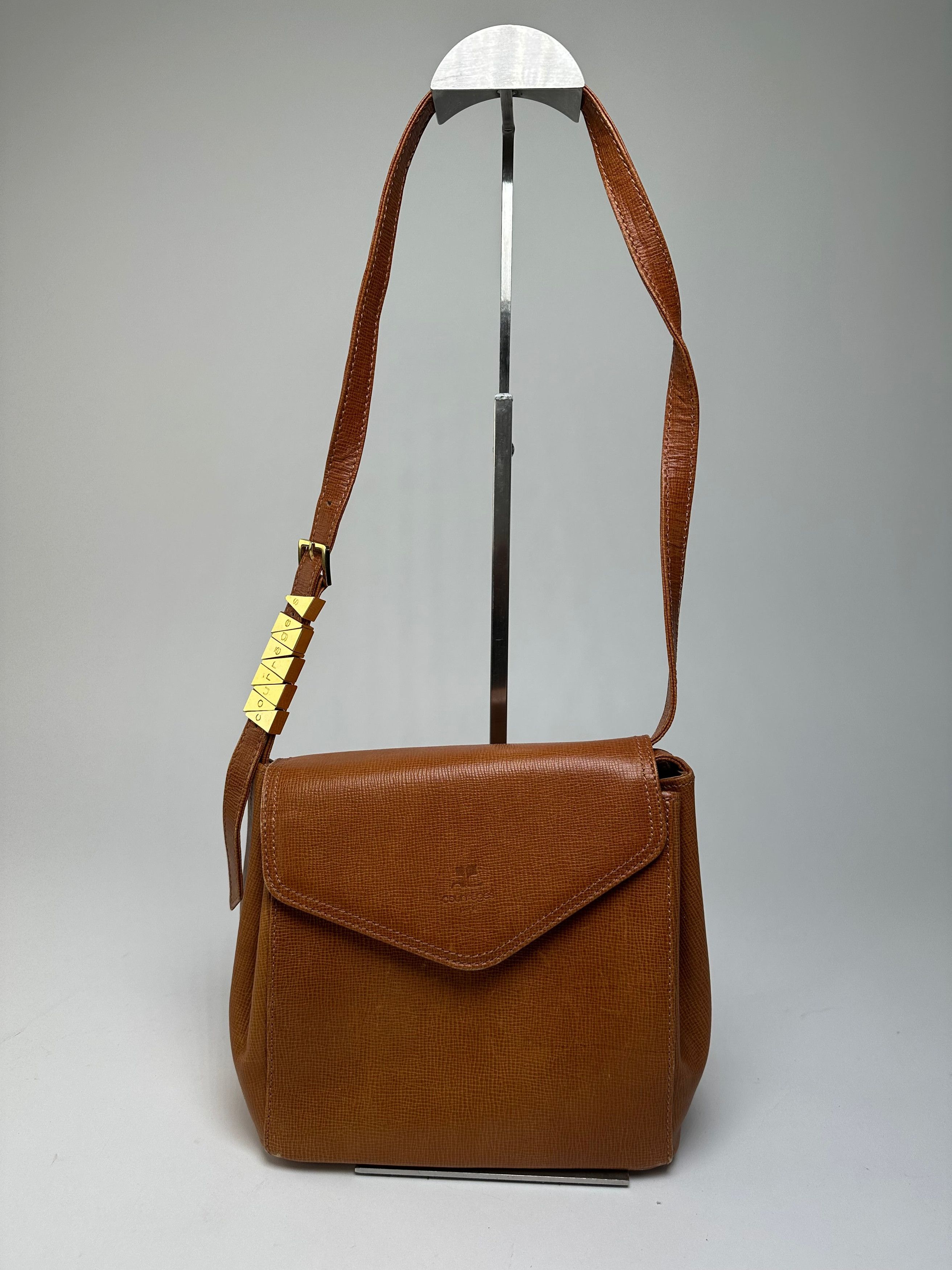 Courreges Vintage Textured Leather Shoulder Bag Tan Gold Y2K Size ONE SIZE - 1 Thumbnail