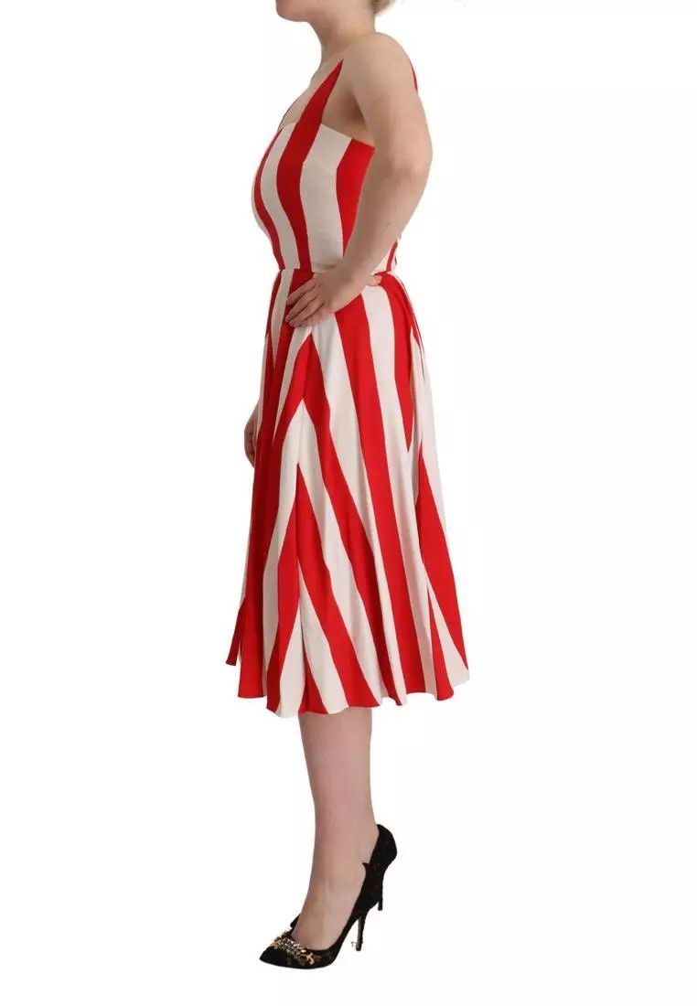 Dolce & Gabbana o1y0825 Sleeveless Midi Dress in Red/White Size XS / US 0-2 / IT 36-38 - 3 Thumbnail