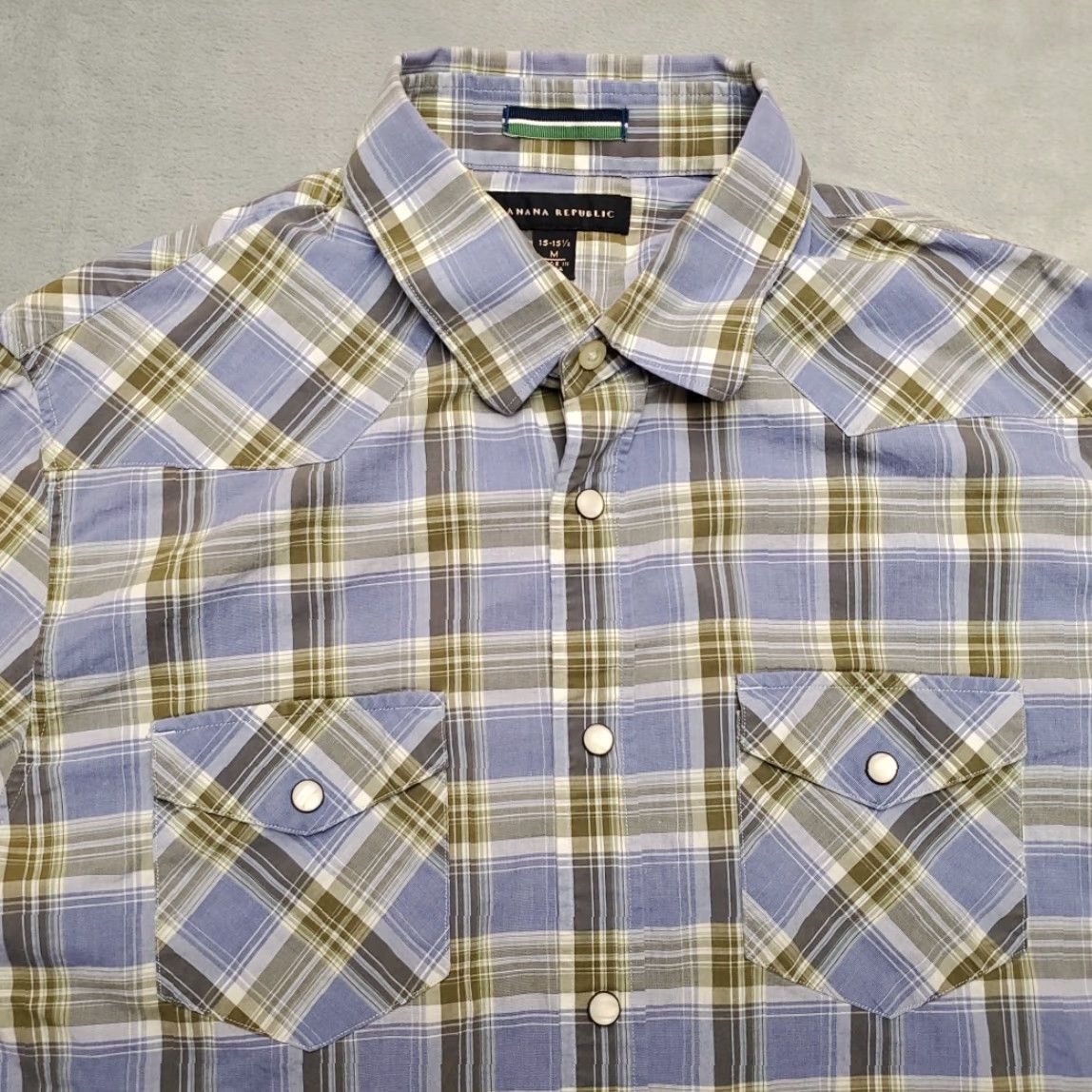 Banana Republic Banana Republic Shirt Mens 15.5 Multcolor Plaid Pearl Snap Classic Button Casual Shirt Mens M Multicolor Plaid Casual Button-Up Size US M / EU 48-50 / 2 - 3 Thumbnail