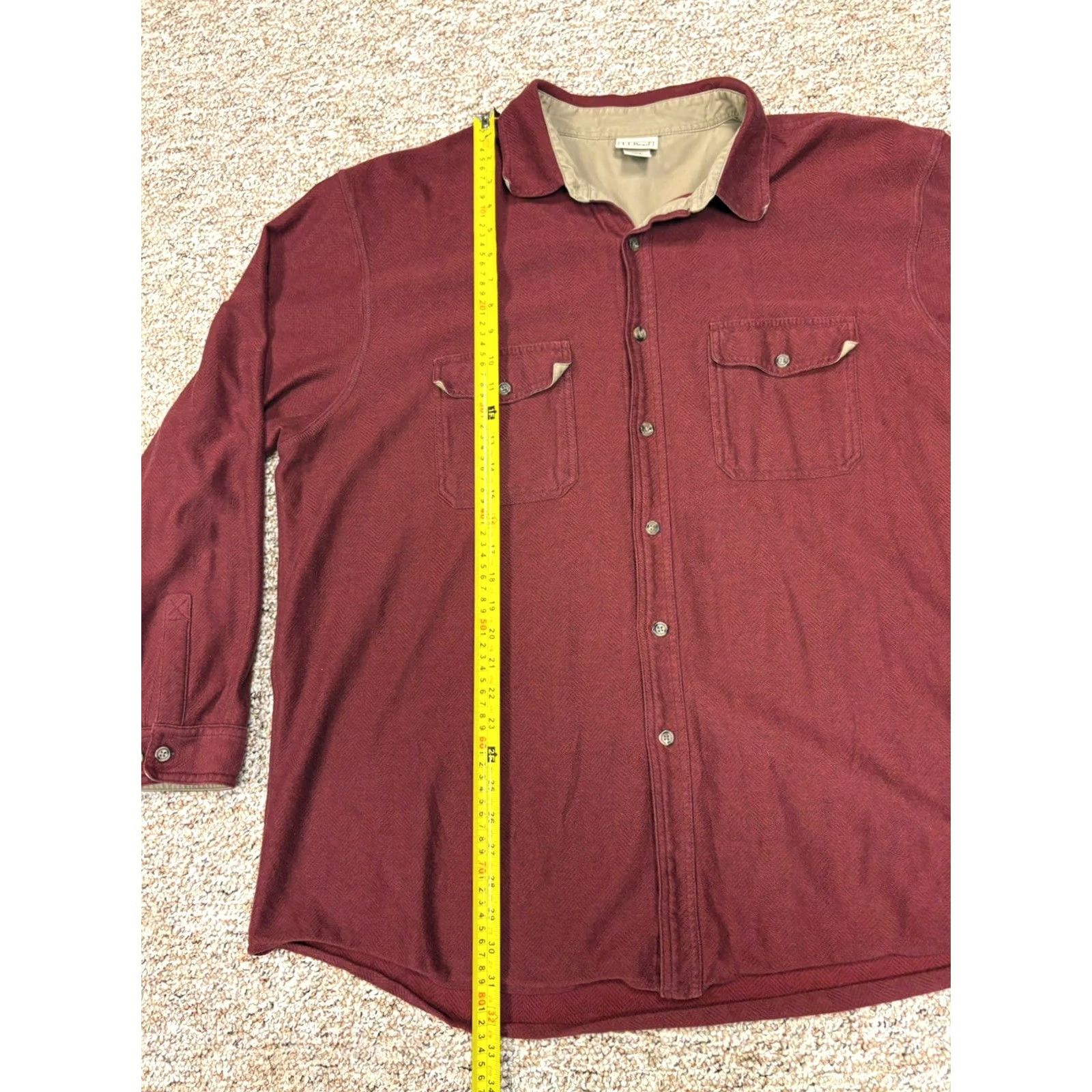 Vintage VINTAGE LL Bean Shirt Mens XL Reg Burgundy Red Herringbone Cotton Button Up Flannel Size US XL / EU 56 / 4 - 4 Thumbnail