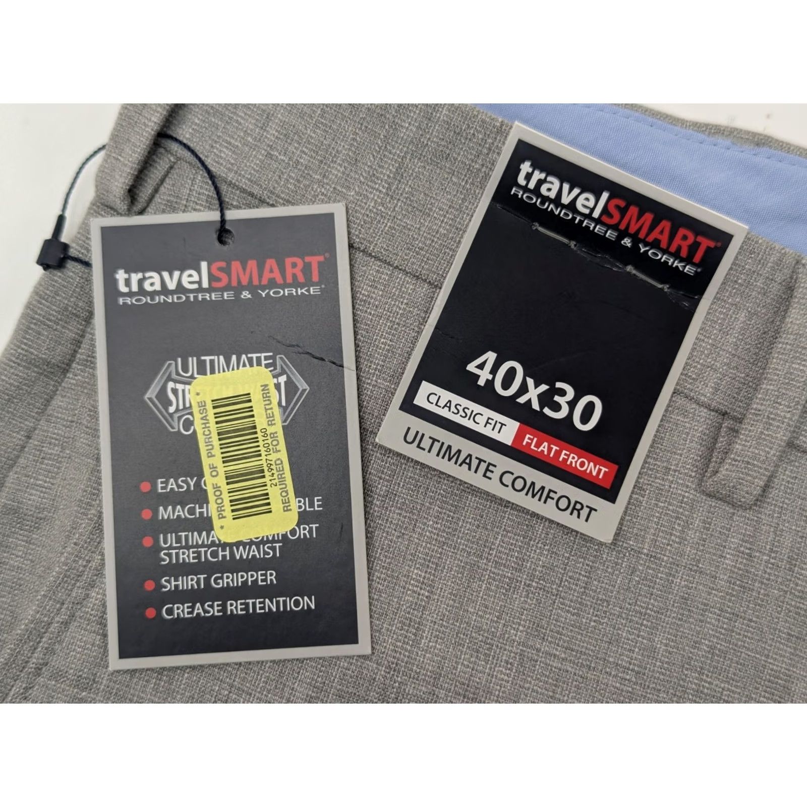 Roundtree & Yorke VINTAGE? No. Roundtree Yorke Travel Smart Classic Fit Flat Front Pants Men 40x30 Heather Gray Size US 40 / EU 56 - 6 Thumbnail