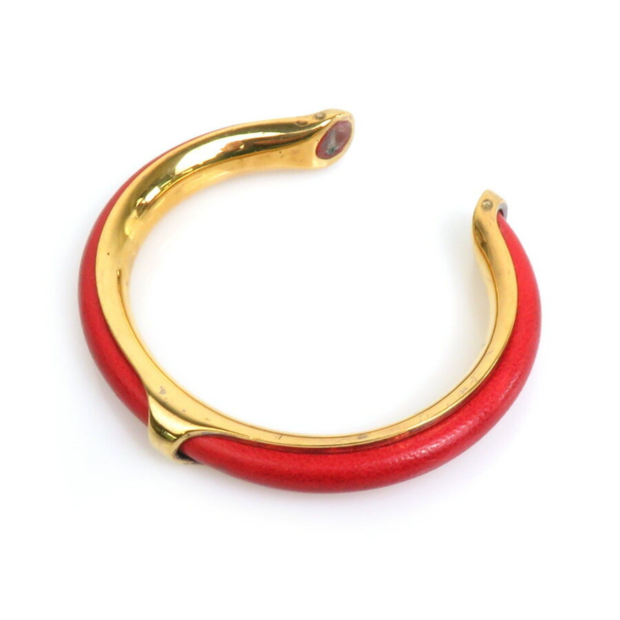 image of Hermes Bangle Bracelet Metal/leather Gold/red Ladies, Women's