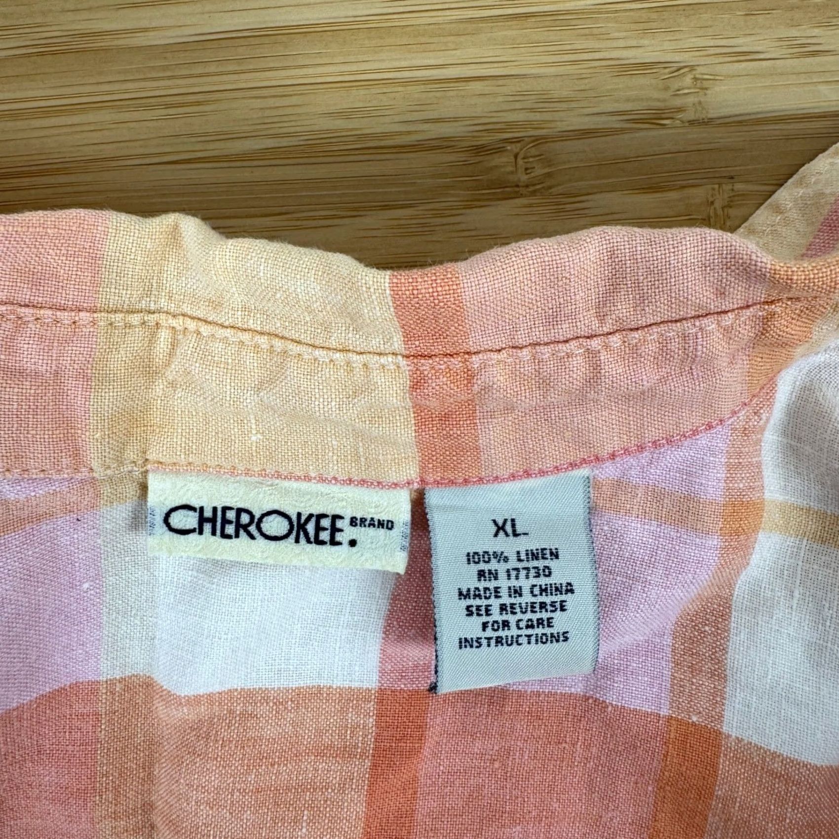 Cherokee VINTAGE Cherokee Plaid Shirt Womens XL Pink Orange Top Classic Linen Button Down Size XL / US 12-14 / IT 48-50 - 3 Thumbnail