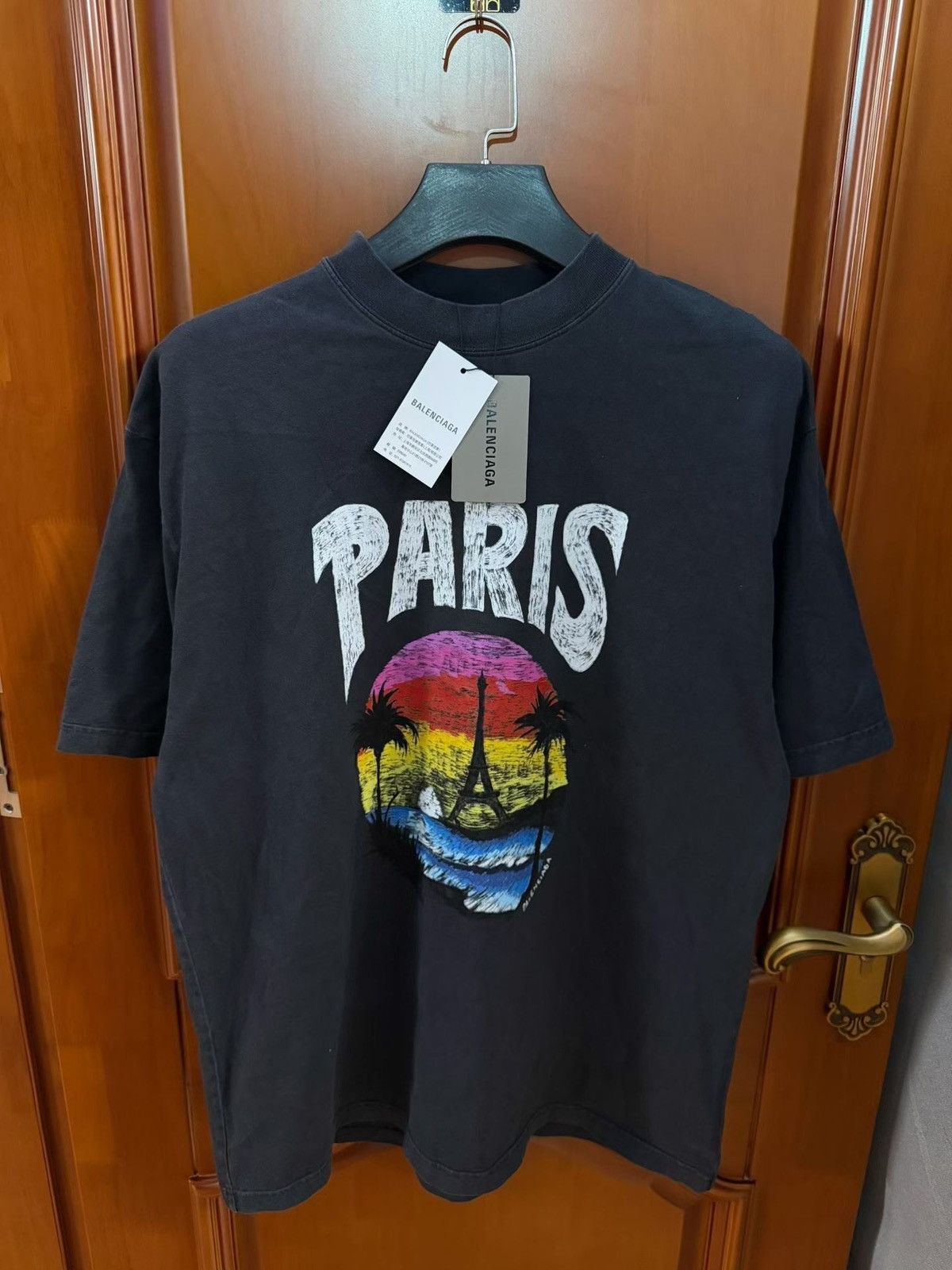 Balenciaga Balenciaga Black Paris Print Short Sleeve T-shirt - dmc