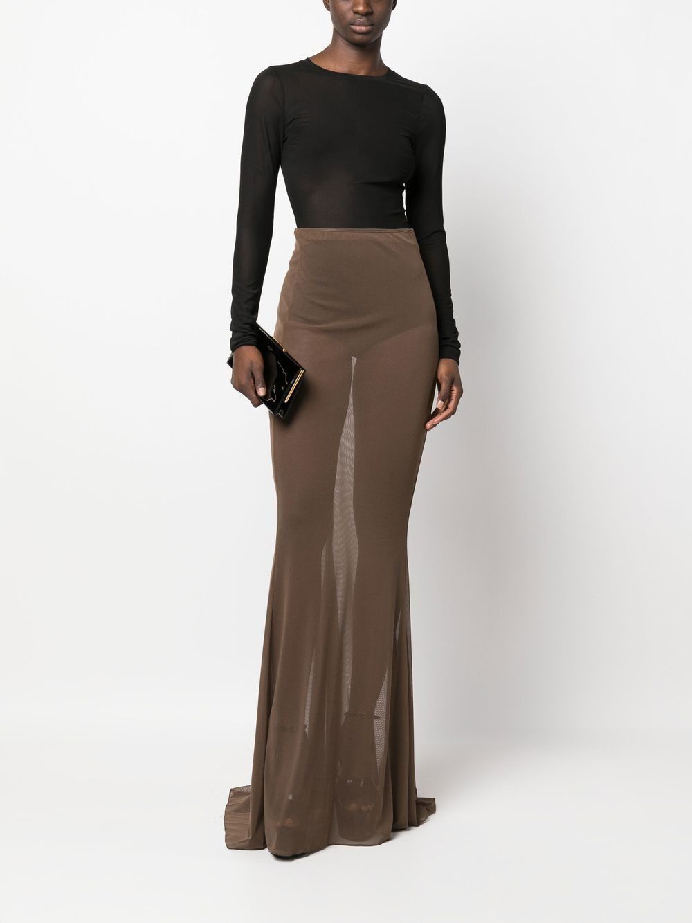 Saint Laurent Paris o1s1wg110325 717931 Long Skirt in Stretch Tulle in Brown Size 27" / US 4 / IT 40 - 2 Thumbnail