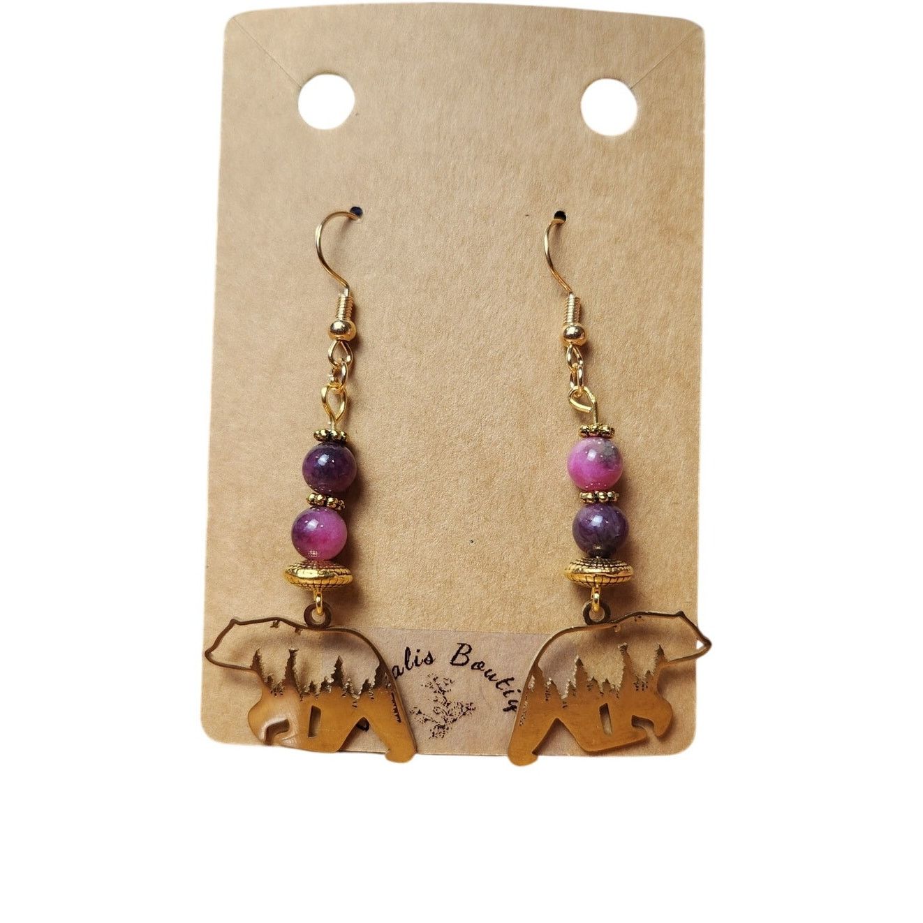 Other Handmade Bear Earrings Natural Stone Beads Stainless Steel Size ONE SIZE - 1 Thumbnail
