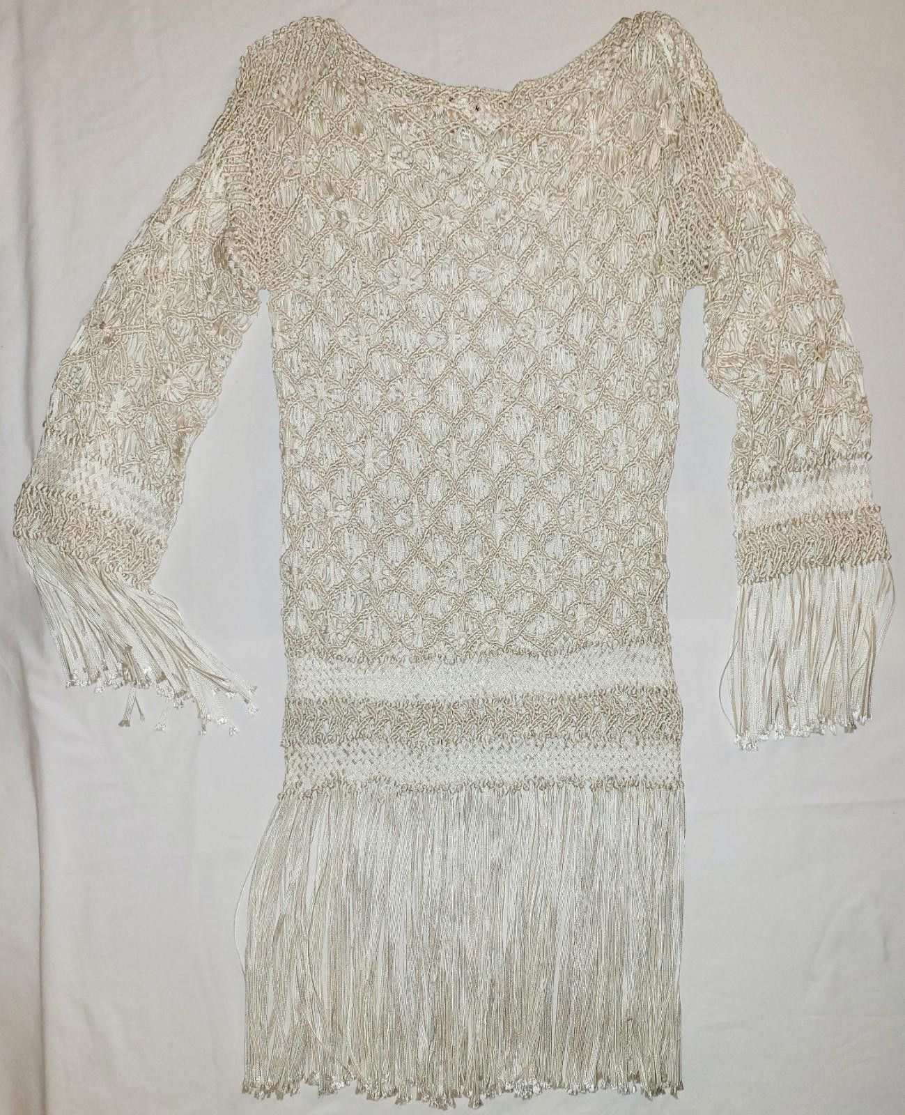 Designer Von Saken macrame cream long sleeve dress size LG Size L / US 10 / IT 46 - 3 Thumbnail