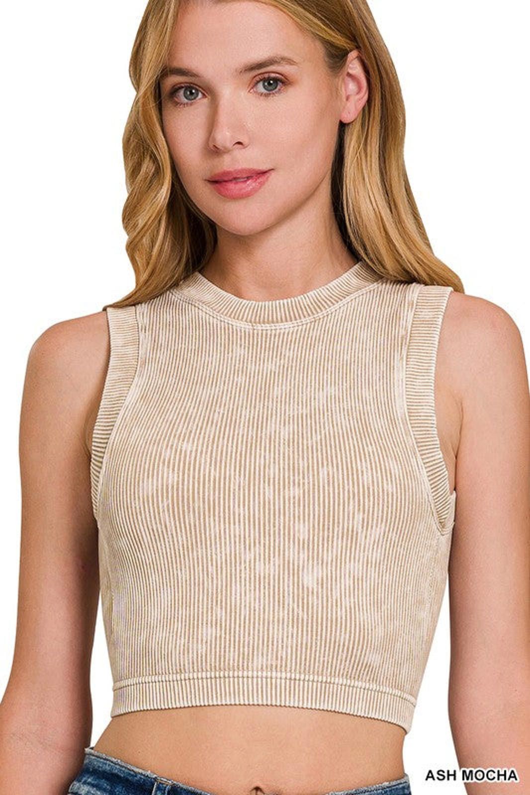 Other Stone Washed Ribbed Seamless Crop Tank Top Zenana Size S / US 4 / IT 40 - 2 Thumbnail