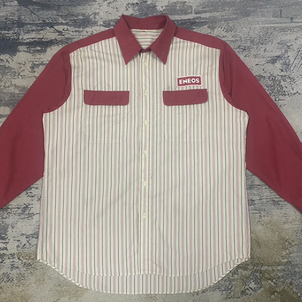Japanese Brand × Vintage Vintage Eneos Racing Japan Stripes Button Up Flannel Size US XL / EU 56 / 4 - 4 Thumbnail