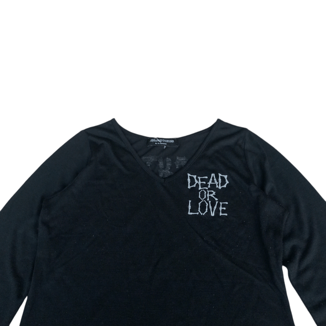 Japanese Brand Glad News - "DeadOrLove" Asymmetrical Long Sleeve Tshirt Size US L / EU 52-54 / 3 - 4 Thumbnail