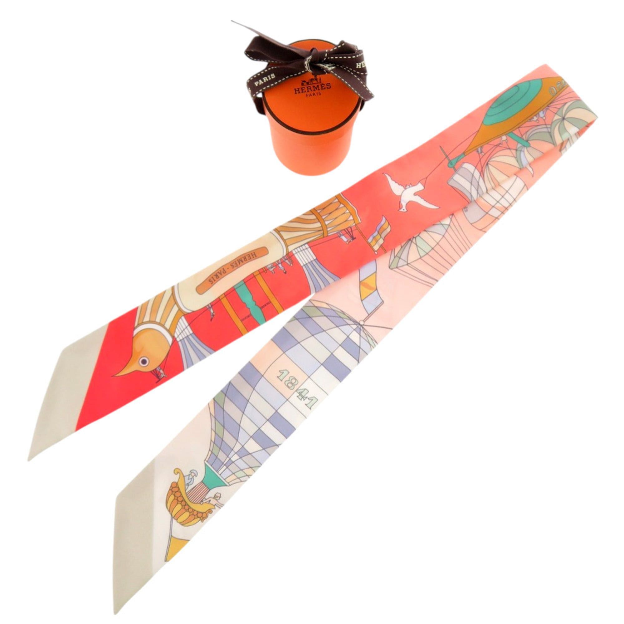 Other Like New Hermes Twilly Les Folies Du Ciel (Madness of the Sky) Silk Red Scarf 0392HERMES Size ONE SIZE - 1 Thumbnail