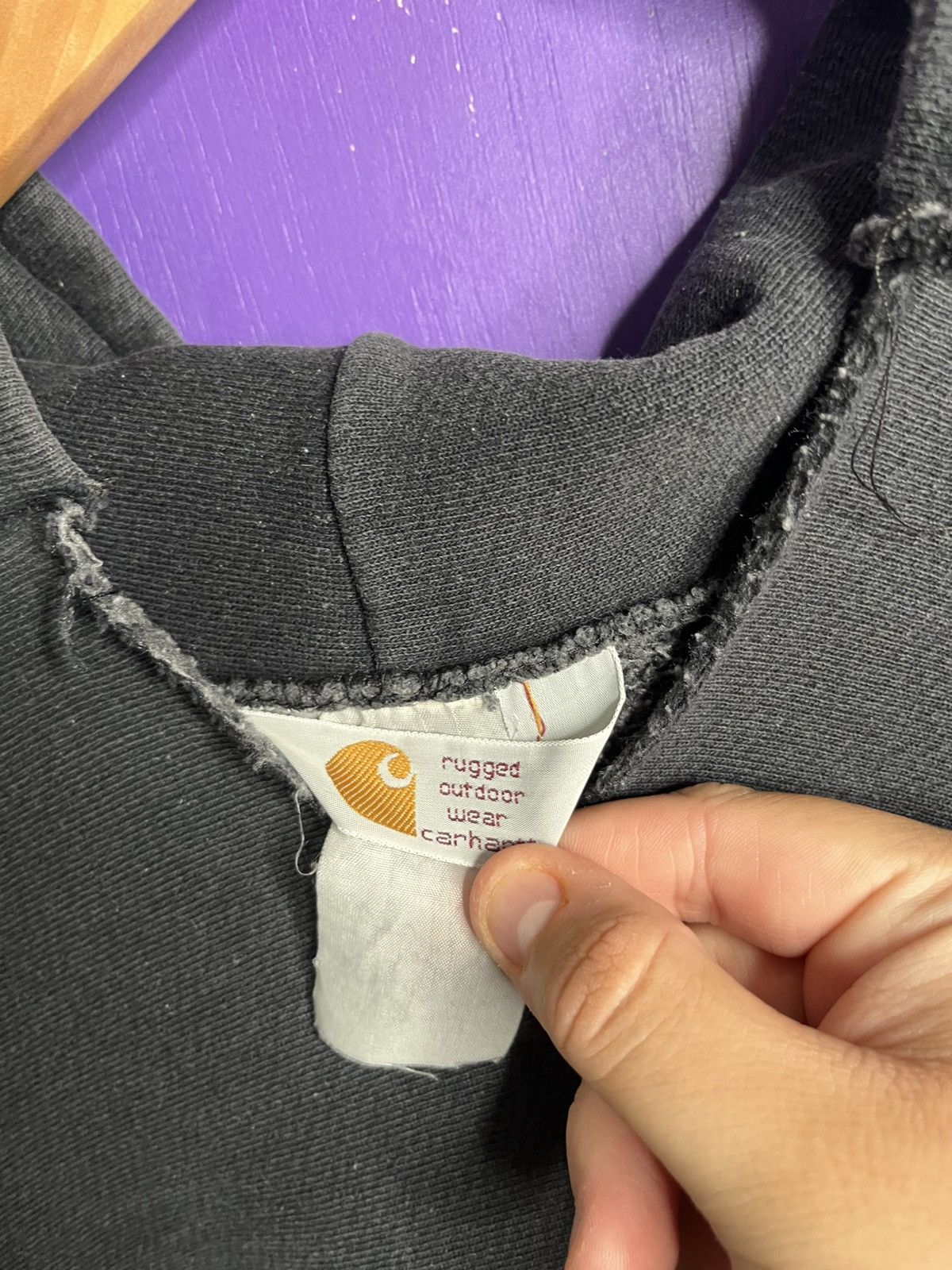 Carhartt × Vintage Vintage 90s Carhartt cut neck chest logo hoodie Size US L / EU 52-54 / 3 - 4 Thumbnail