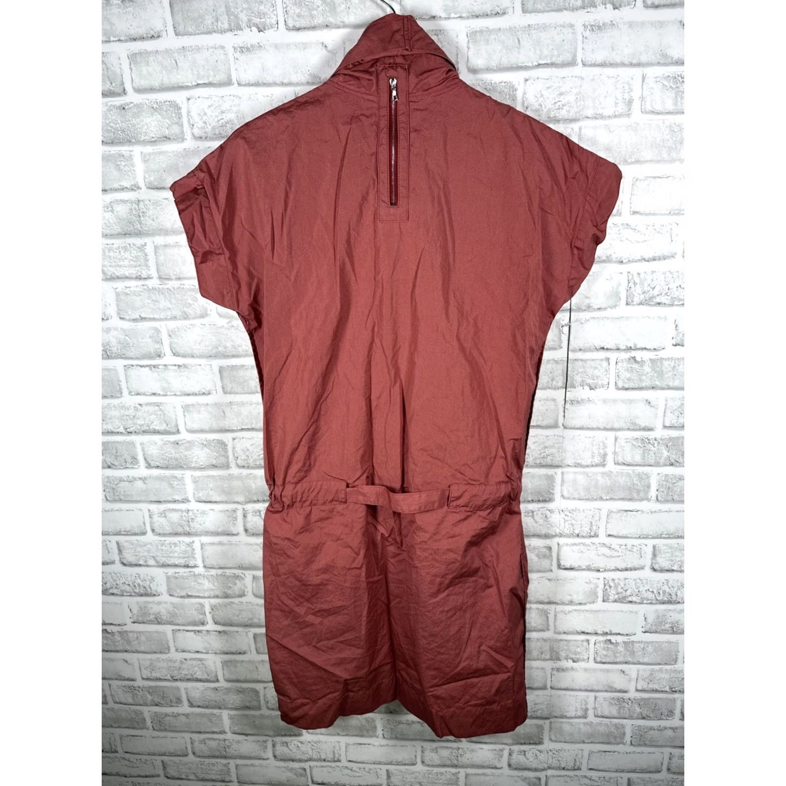 Vintage VINTAGE Hugo Boss Women's Dress Shirt Dress Women’s Medium Rust Red Short Sleeve Drawstring Waist Size 32" / US 10 / IT 46 - 7 Thumbnail
