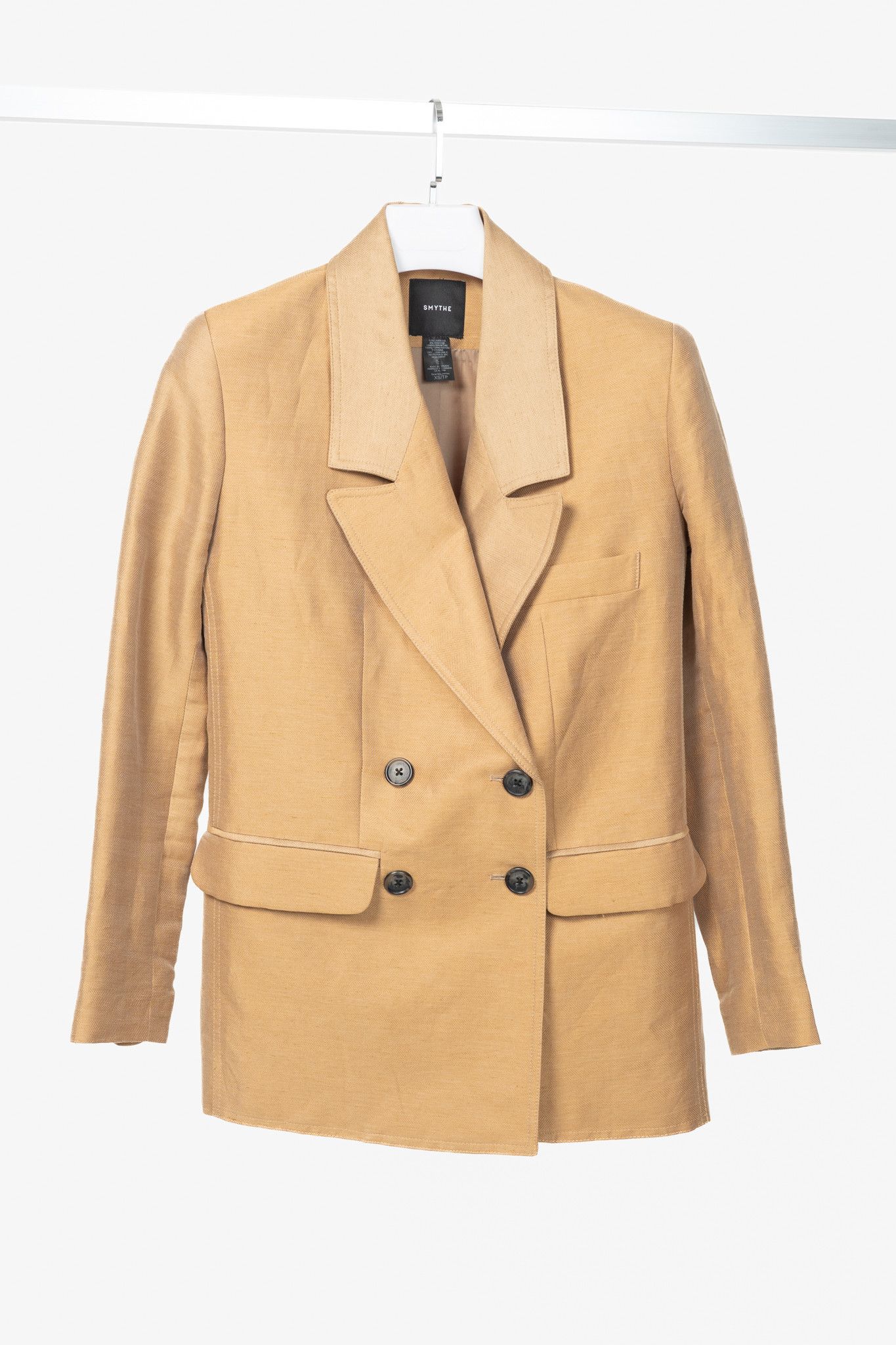 SMYTHE Smythe Tan Herringbone Oversized Double-Breasted Blazer Size XS / US 0-2 / IT 36-38 - 1 Thumbnail