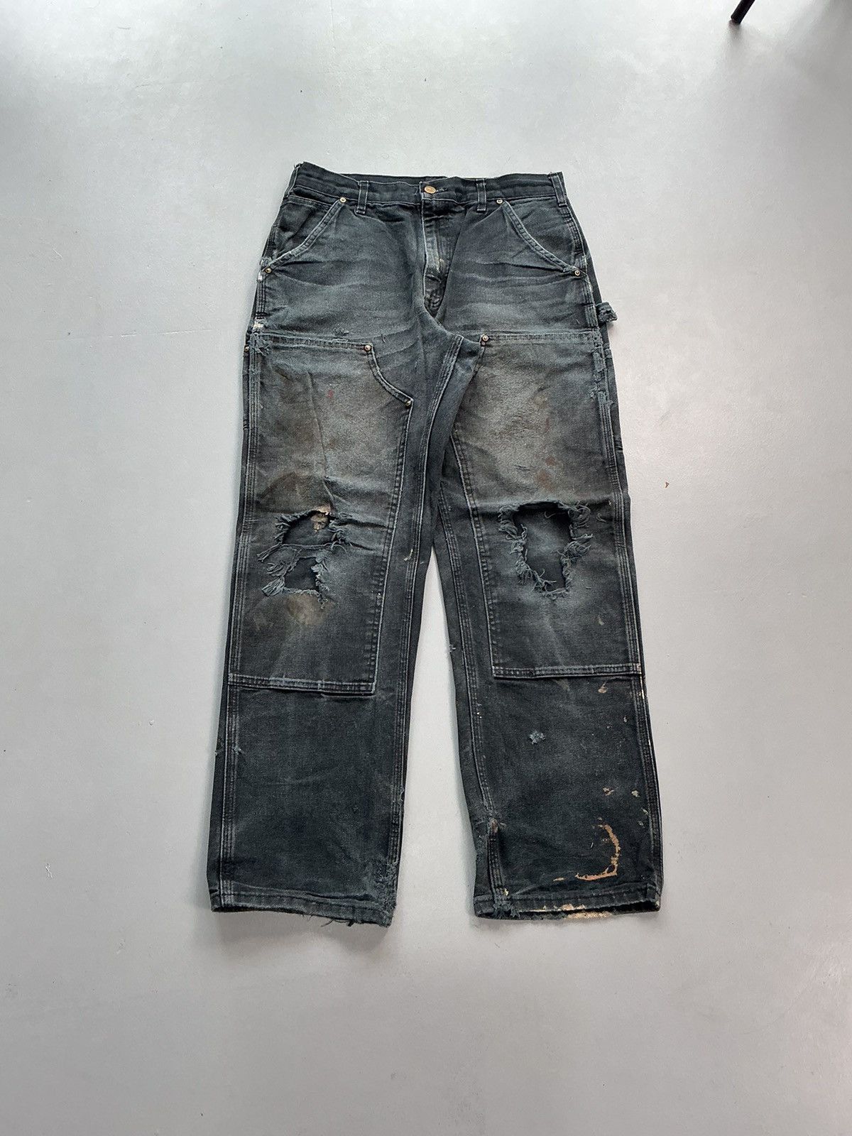 Carhartt Vintage Carhartt B01 BLK double knee workwear damage 