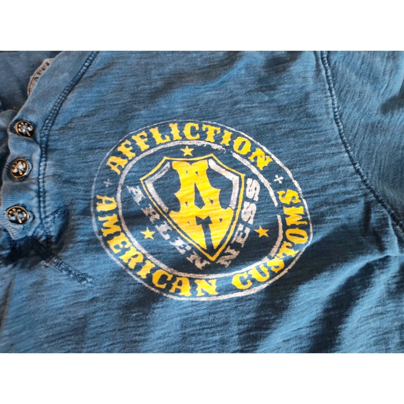 Affliction VINTAGE Affliction American Customs Y2K Button Shirt L Blue Motorcycle Biker Mens Size US L / EU 52-54 / 3 - 4 Thumbnail