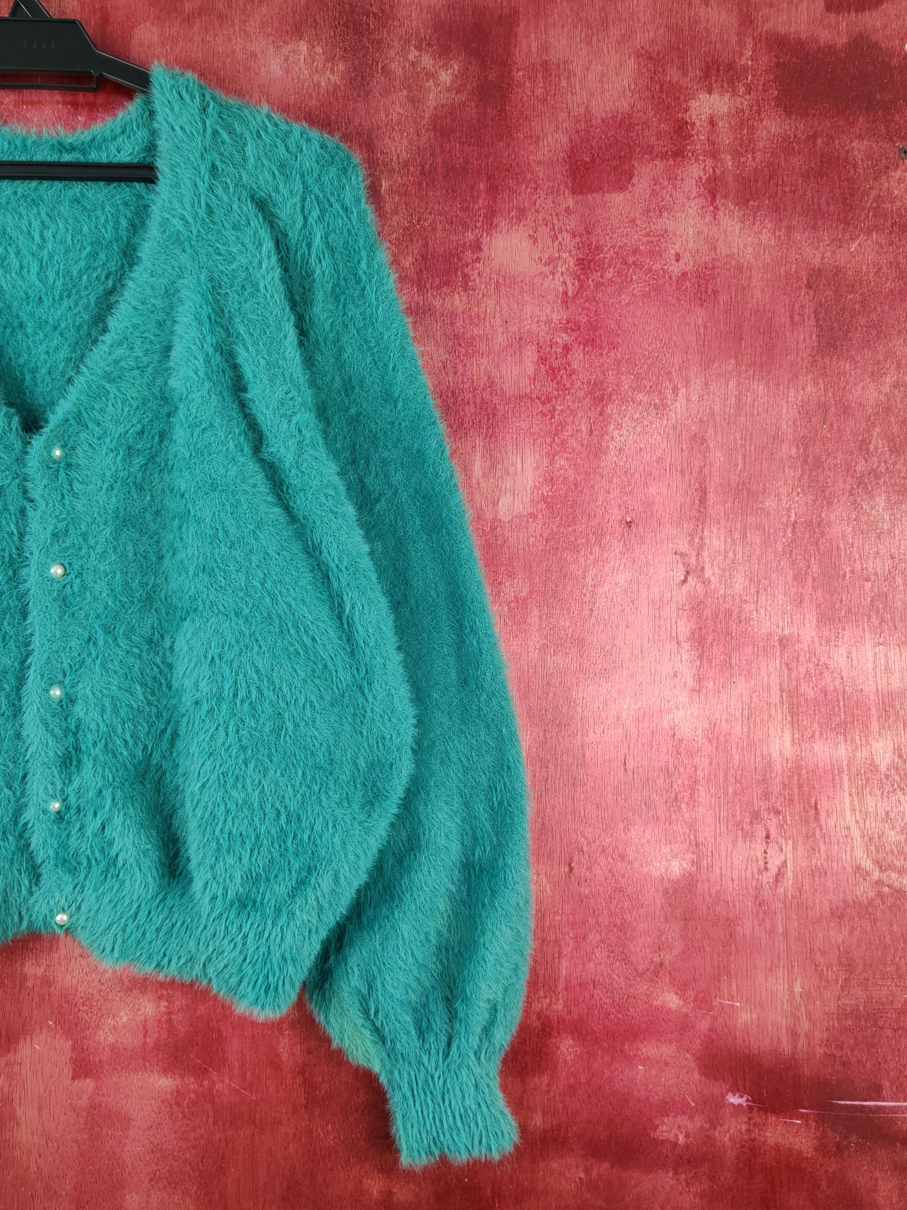 Vintage Rope Picnic Emerald Fur Mohair Knitwear Cardigan #S2079 Size XS / US 0-2 / IT 36-38 - 5 Thumbnail