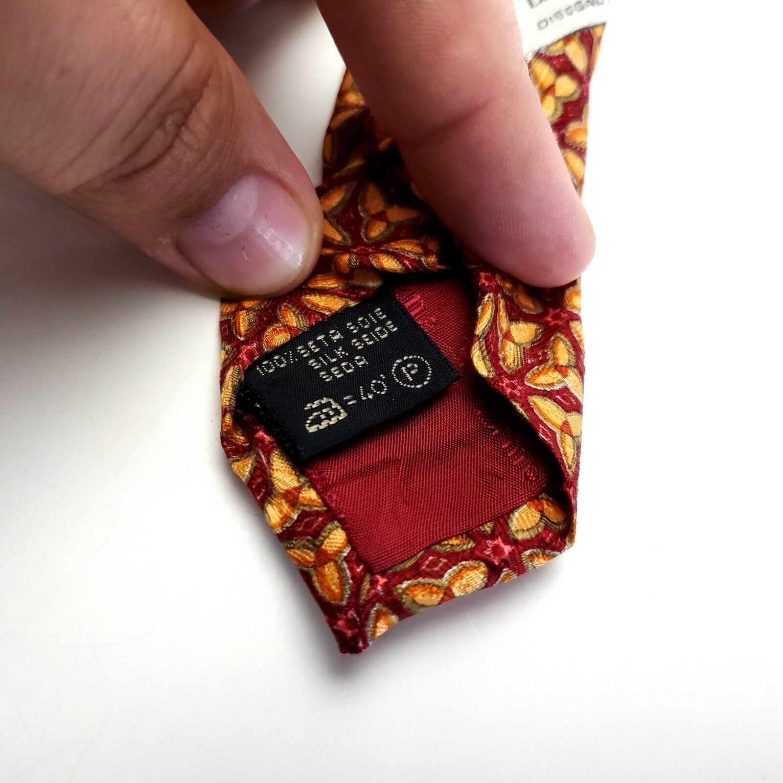 Ermenegildo Zegna Ermenegildo Zegna Red Orange Geometric Floral Print Silk Tie Size ONE SIZE - 4 Thumbnail