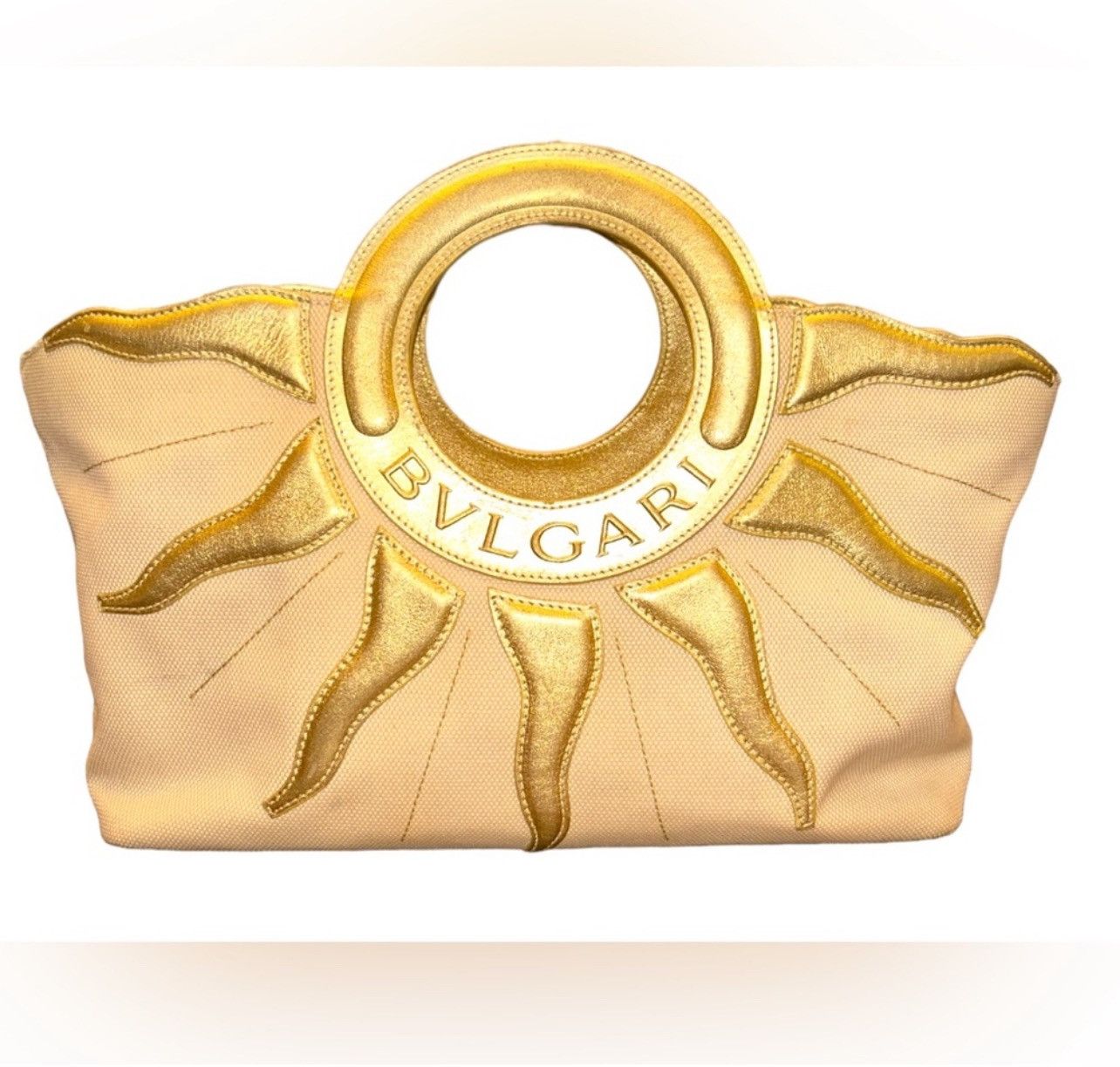 Bvlgari BVLGARI Yellow Sun Golden Leather Trim Canvas Tote Clutch Size ONE SIZE - 1 Thumbnail