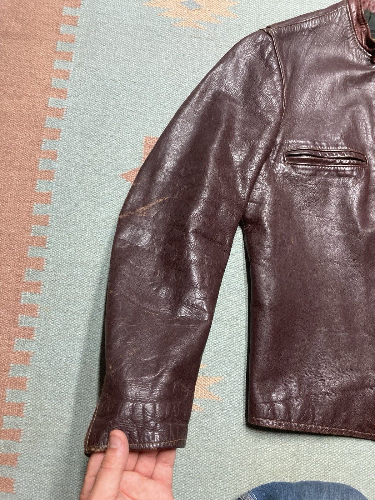 Vintage 60s brooks leather jacket cafe racer motorcycle wine 36/38? Size US S / EU 44-46 / 1 - 2 Thumbnail