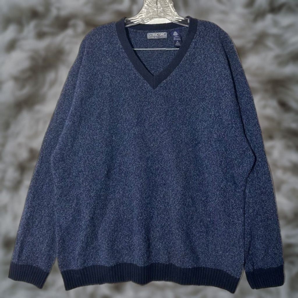 Vintage VINTAGE Authentic Structure 100% Lambswool V-Neck Blue Pullover Sweater Mens XL Size US XL / EU 56 / 4 - 1 Thumbnail