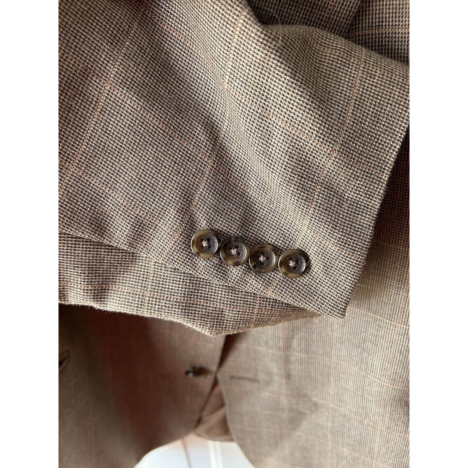 Jos. A. Bank Jos A Bank Tan Silk Wool Glen Plaid Blazer Jacket Mens 46R Size 46R - 8 Thumbnail