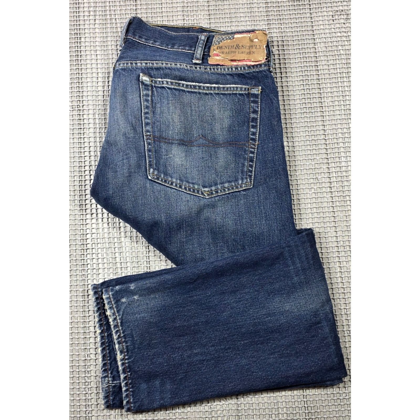 Ralph Lauren Denim & Supply Ralph Lauren Slim Fit Mens Jeans Dark Fade Distress Wash Size 38x30 Denim Jeans Straight 5-Pocket Mens Blue Regular Fit 38x30 Size US 38 / EU 54 - 3 Thumbnail