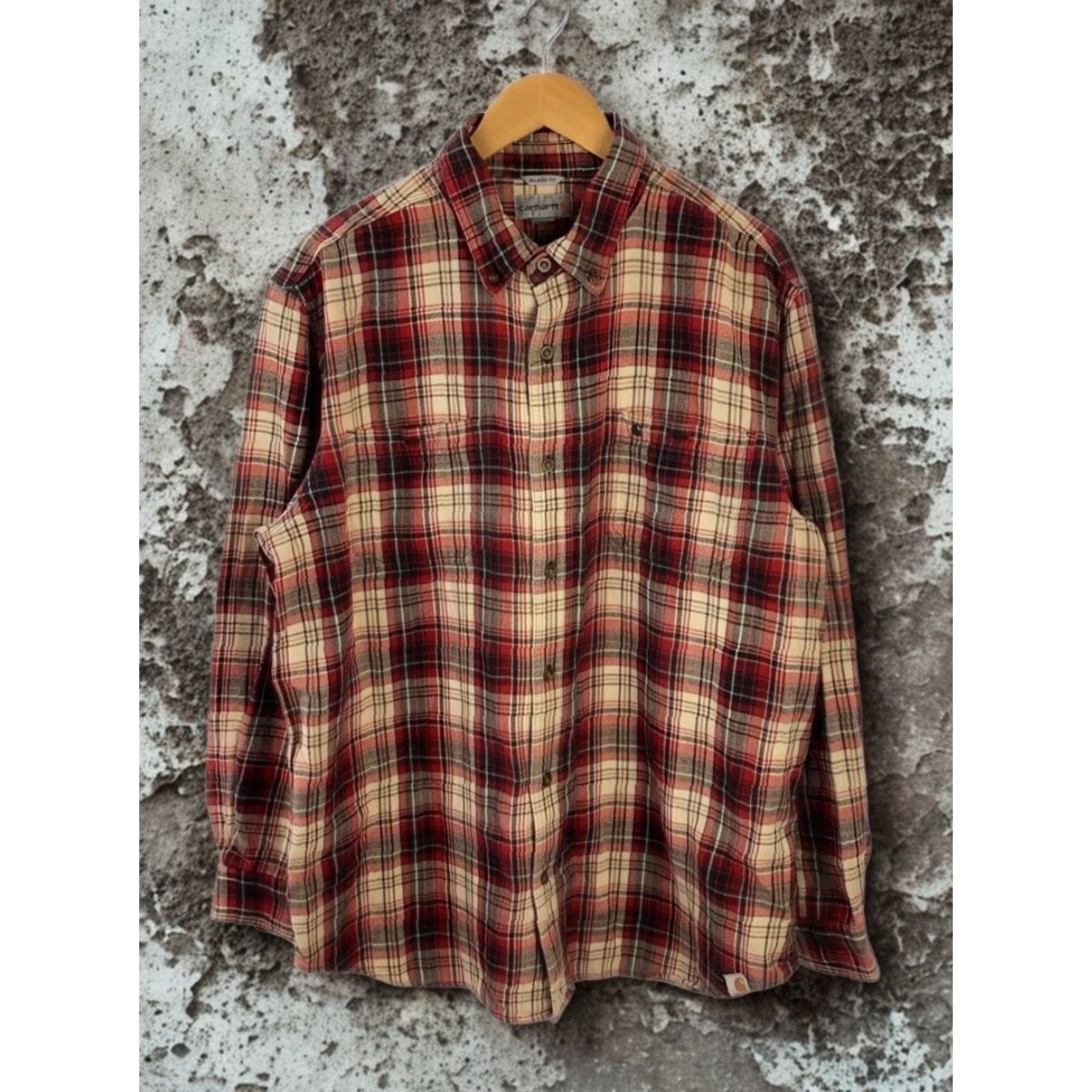 Carhartt VINTAGE Carhartt Long Sleeve Plaid Flannel Shirt Red Beige XL Relaxed Fit 101295 608 EUC Size US XL / EU 56 / 4 - 6 Thumbnail