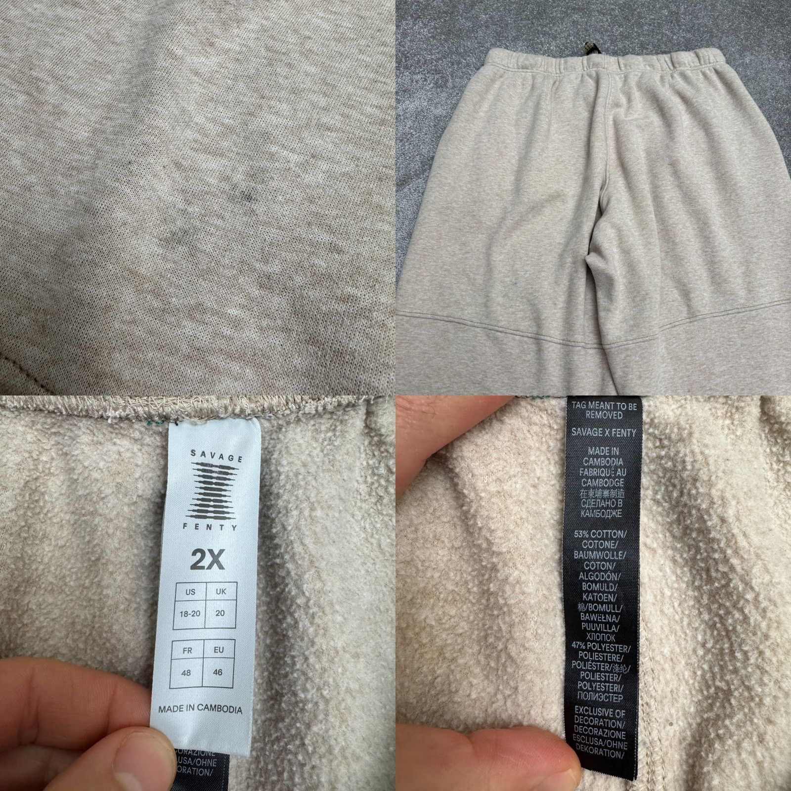Vintage Savage x Fenty Sweatpants Womens Plus 2X Heather Oatmeal Beige Wide Leg Cropped Size 40" / US 18 - 8 Thumbnail