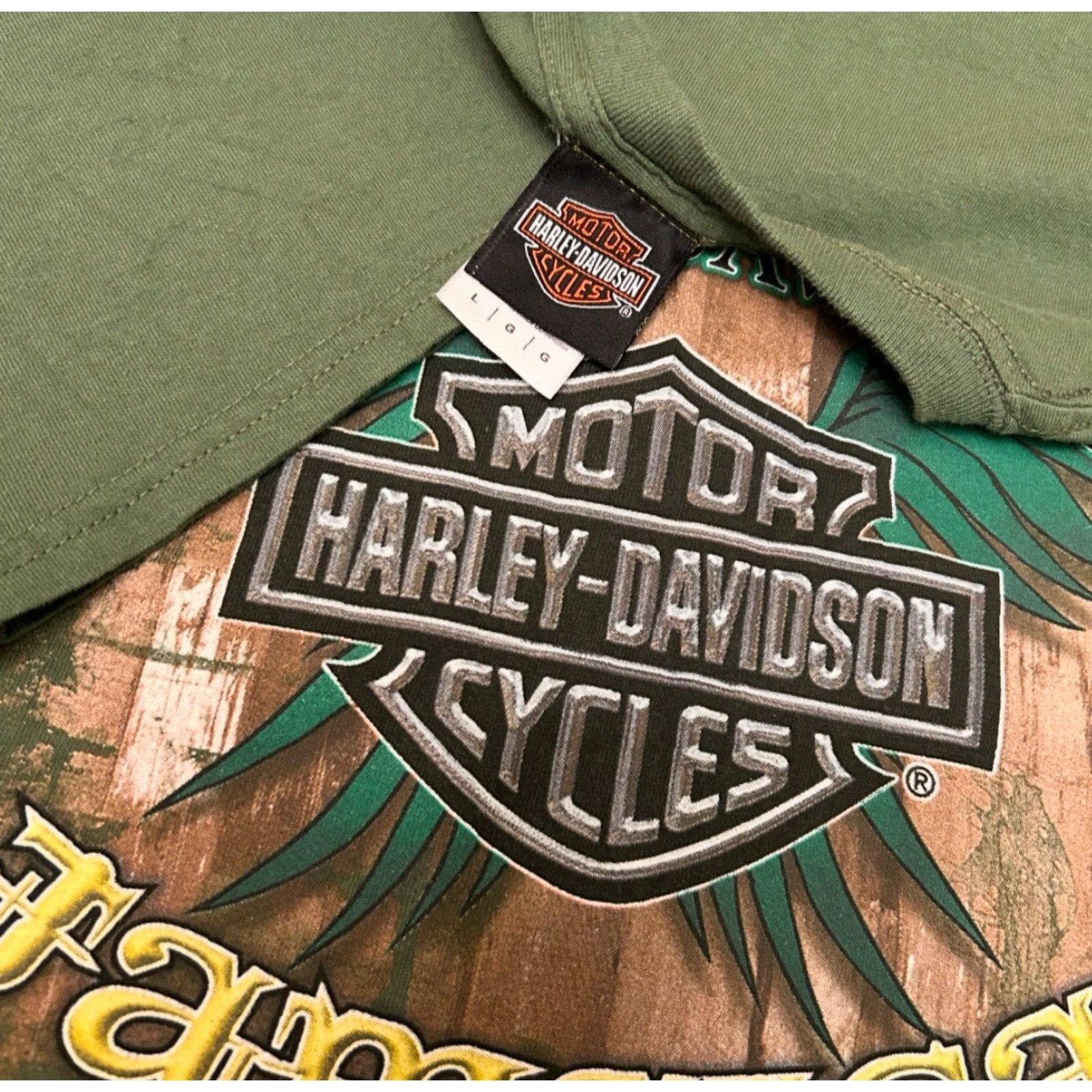 Harley Davidson VINTAGE Harley-Davidson Jamaica Biker Skull Wings VTG Shirt Mens L Green 90s Y2K Punk Grunge Hip Hop Motorcycle | Men | T-Shirt Size US L / EU 52-54 / 3 - 3 Thumbnail