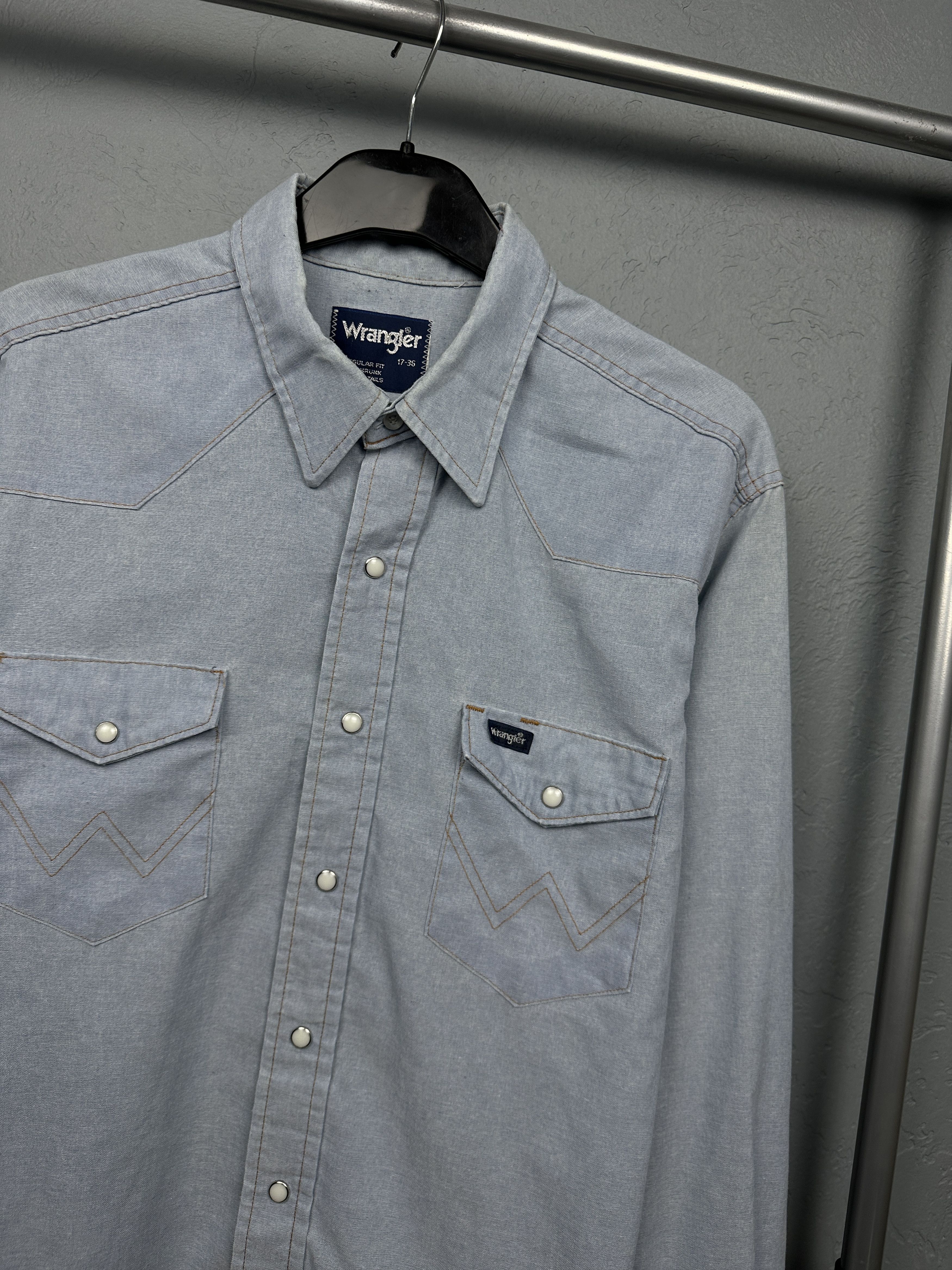 Vintage × Wrangler Wrangler Vintage Mens Long Sleeve Thin Denim Shirt Size US XL / EU 56 / 4 - 2 Thumbnail