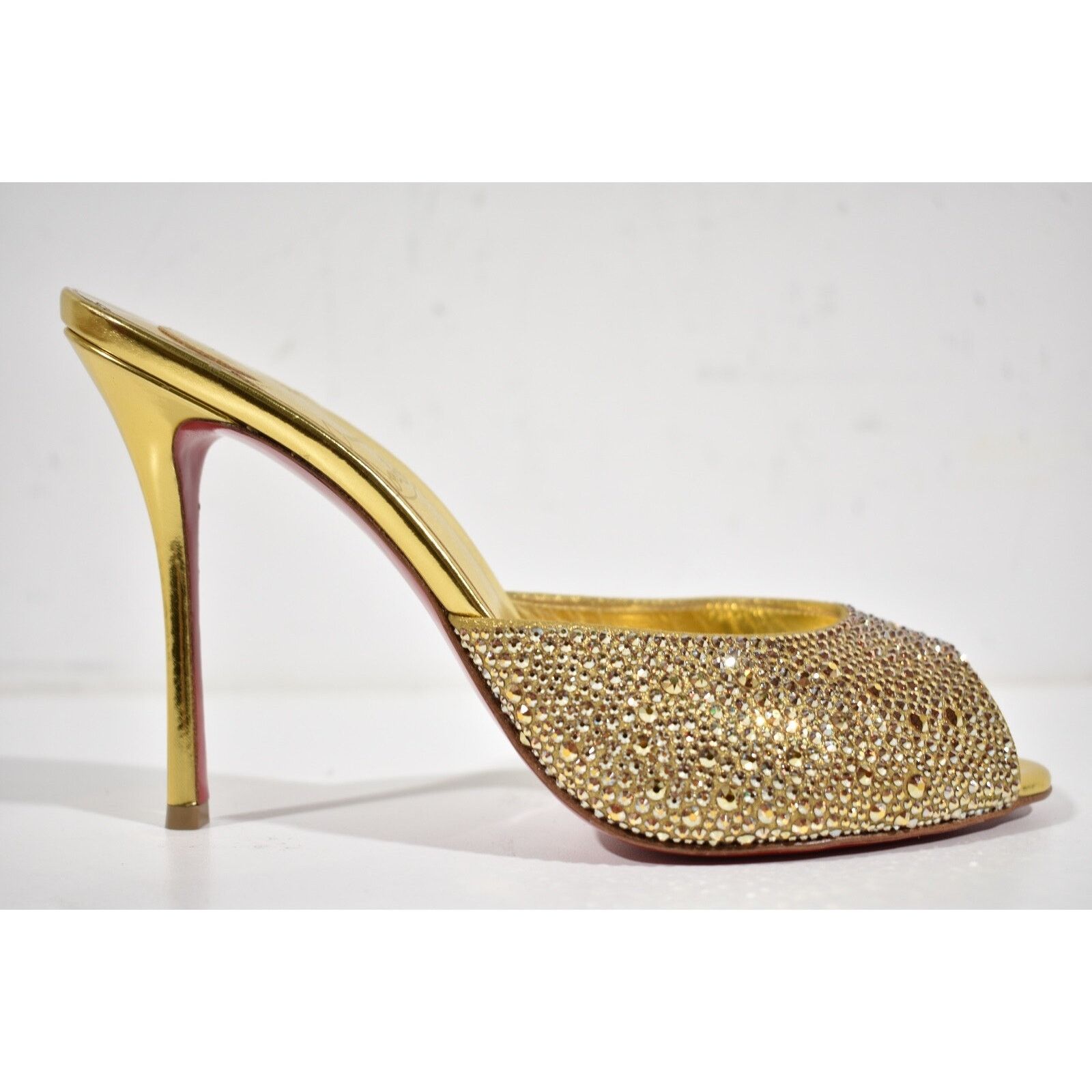 Christian Louboutin Me Dolly Strass 100 Gold Backless Sandal Mule Heel Pump 38 Size US 8 / IT 38 - 2 Thumbnail