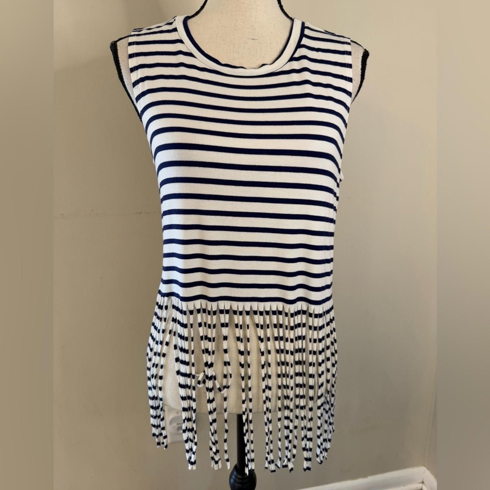 Everlane Everly navy & white striped fringe tank top SZ Medium Size M / US 6-8 / IT 42-44 - 1 Thumbnail