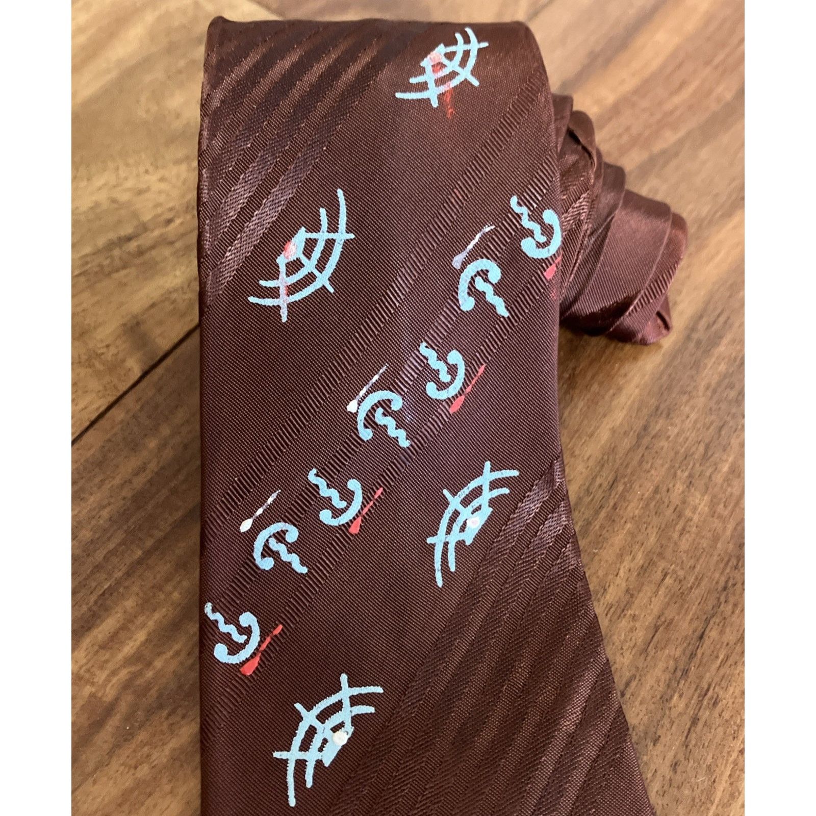 Handmade 1940s Necktie Halloween Hand Painted Spider Web RARE Bronze Size ONE SIZE - 1 Thumbnail