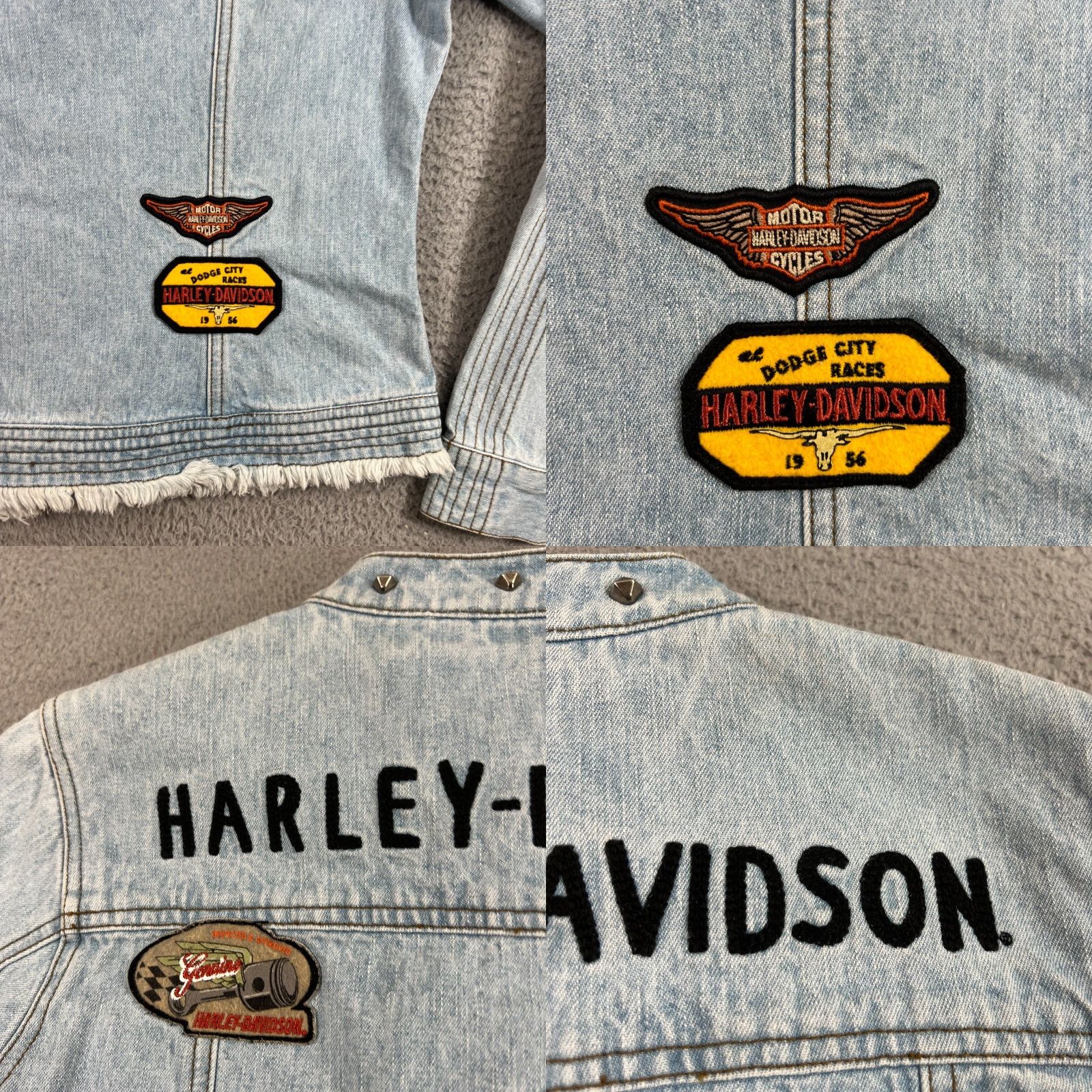 Harley Davidson VINTAGE Harley-Davidson Jacket Womens M Denim Biker Patches Acid Wash Blue Short Size 32" / US 10 / IT 46 - 9 Thumbnail