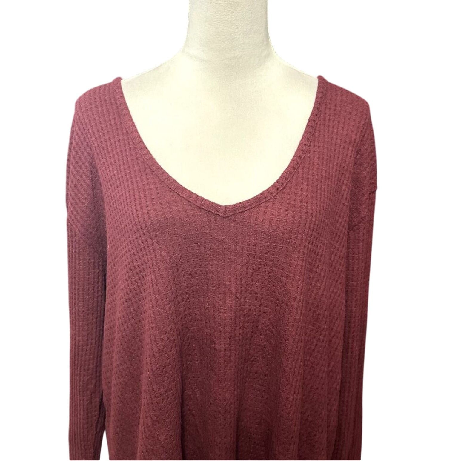 Other Abound Oversized Sweater V Neck Waffle Knit Red W XL NWOT Size XL / US 12-14 / IT 48-50 - 2 Thumbnail