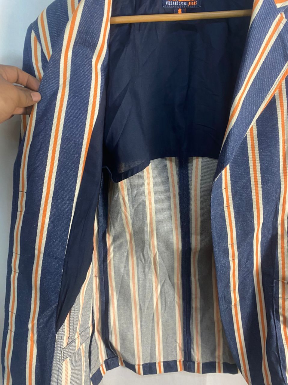 Designer × W&LT × Walter Van Beirendonck 🔥RARE🔥Vintage W&.L.T denim stripe snap button blazer jacket Size US S / EU 44-46 / 1 - 13 Thumbnail