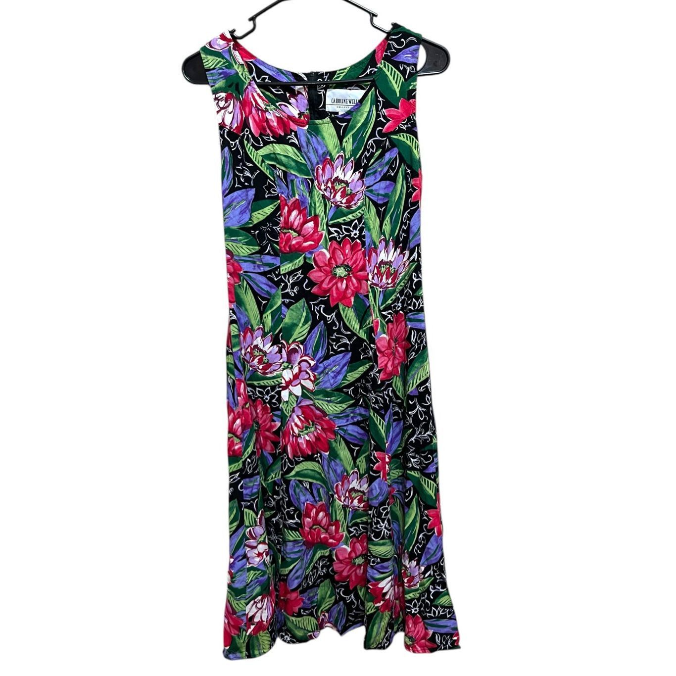 Other Vintage Caroline Wells 90s Flower Print Midi Dress Size 8 Size M / US 6-8 / IT 42-44 - 1 Thumbnail