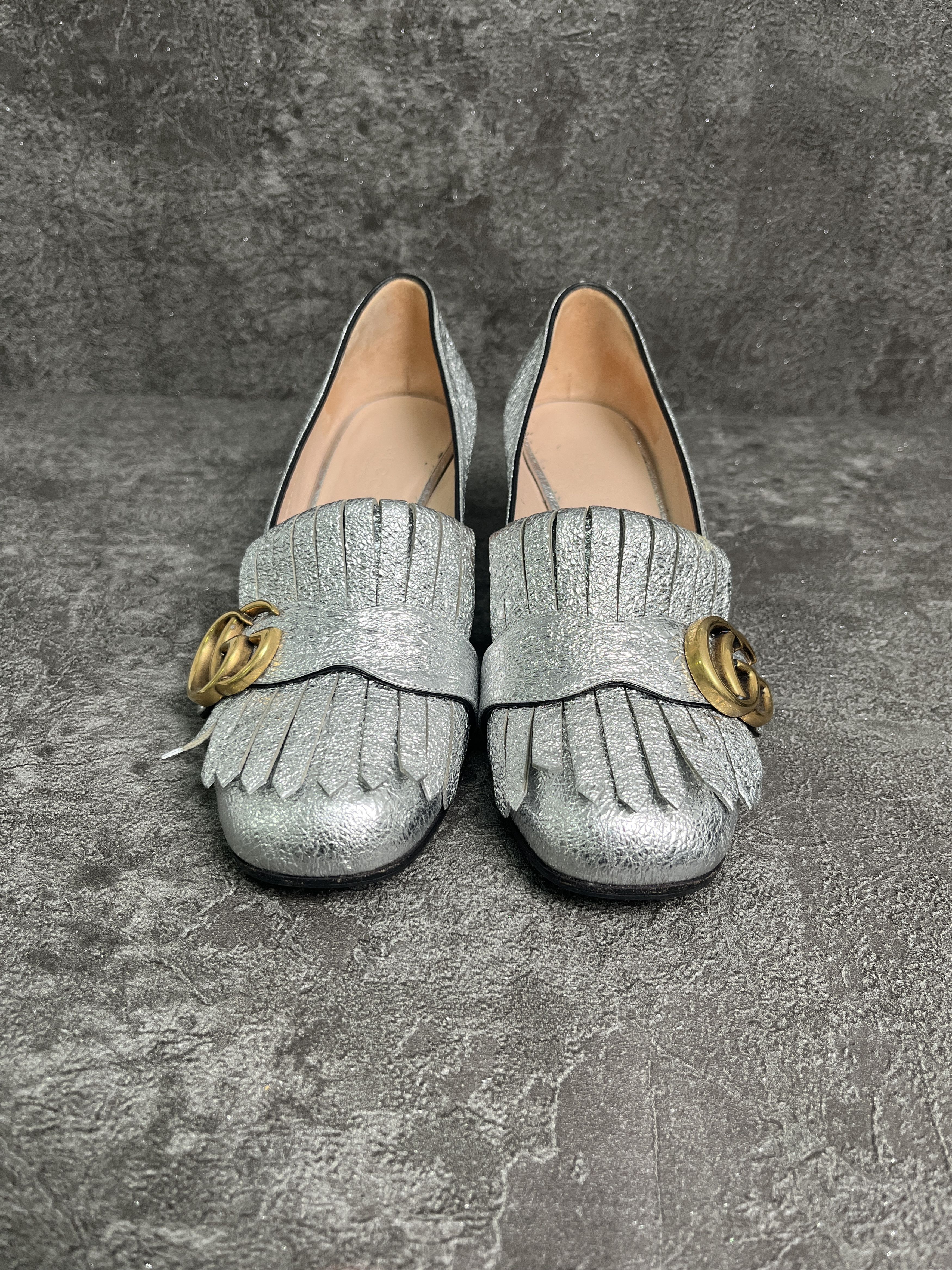 Gucci Gucci Silver GG Marmont Metallic Pumps Size US 5.5 / IT 35.5 - 3 Thumbnail