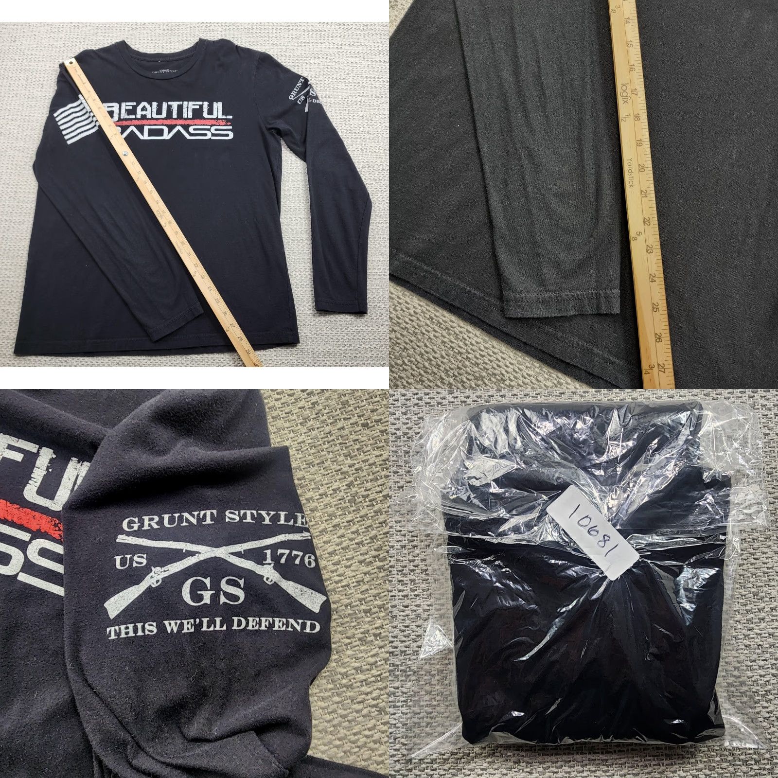 Vintage Grunt Style Shirt Adult Large Long Sleeve Black Cotton Crew Neck Patriotic Logo Modern Graphic Size US L / EU 52-54 / 3 - 8 Thumbnail