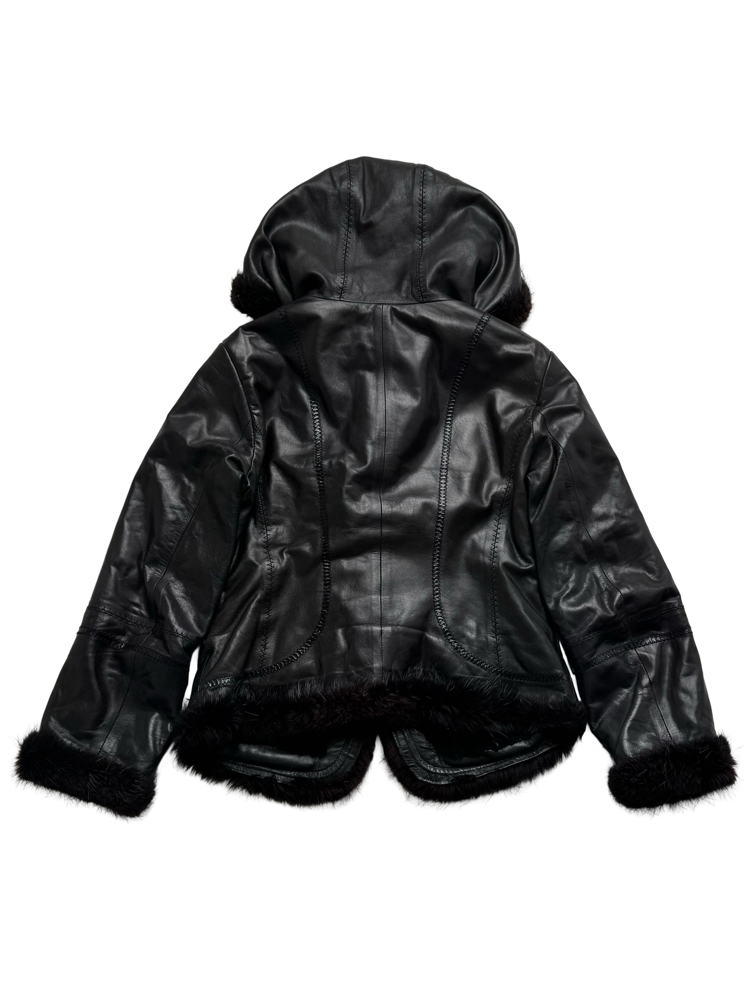 Vintage Vintage Cropped Leather Hooded Jacket Size L / US 10 / IT 46 - 22 Thumbnail