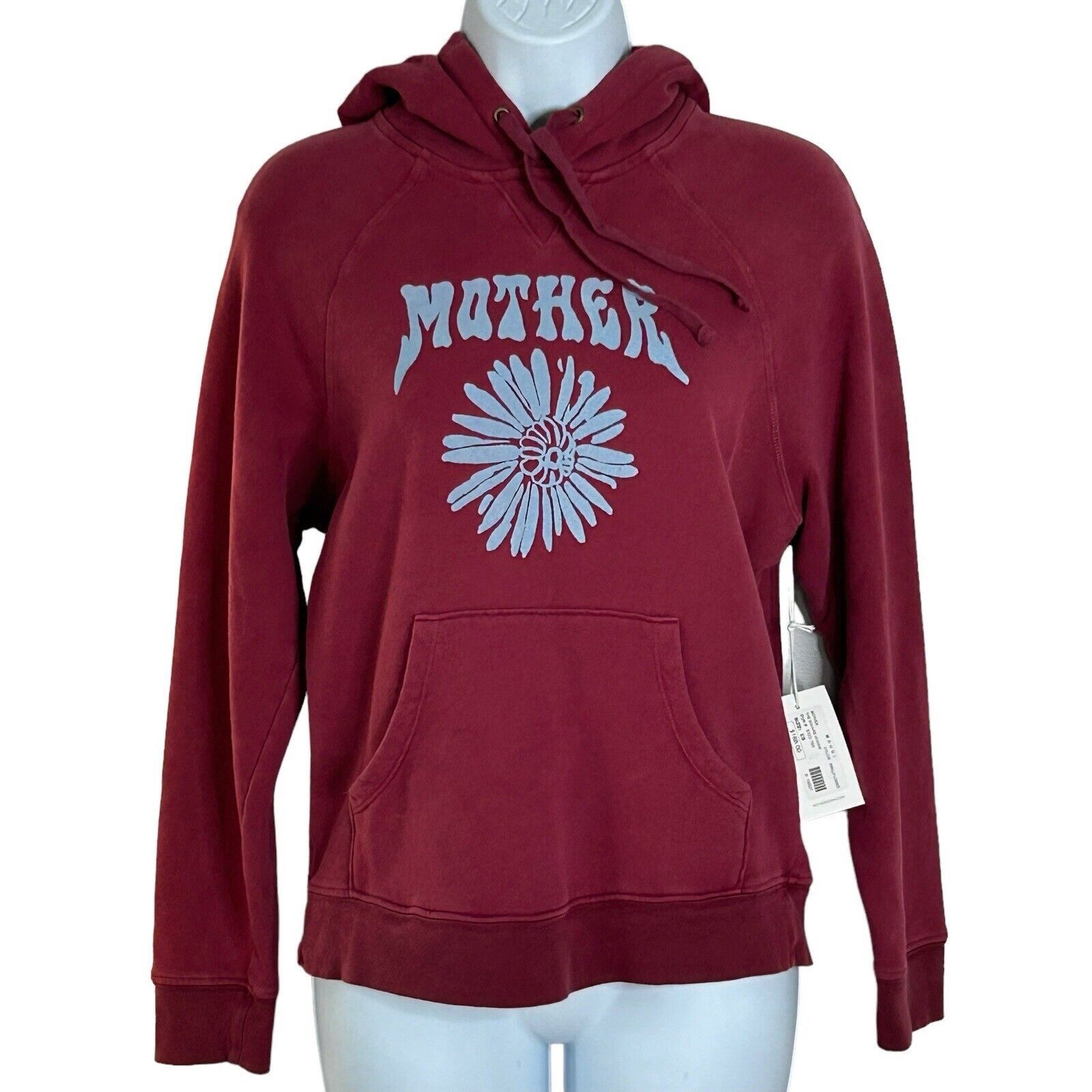 MOTHER Hooded Sweatshirt XS Hoodie Burgundy /Blue Flowers