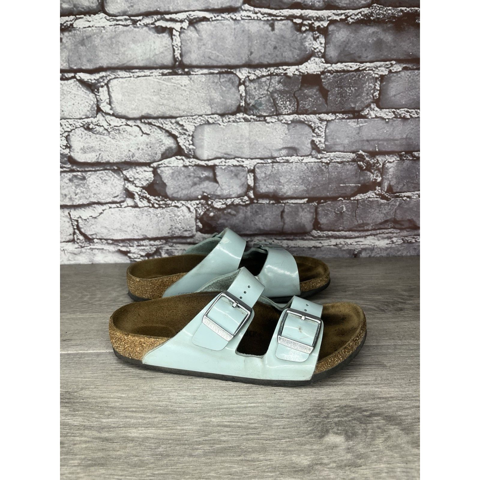 Birkenstock Birkenstock Arizona Turquoise Leather Slide Sandals Big Girl Size US 4 / IT 34 - 4 Thumbnail