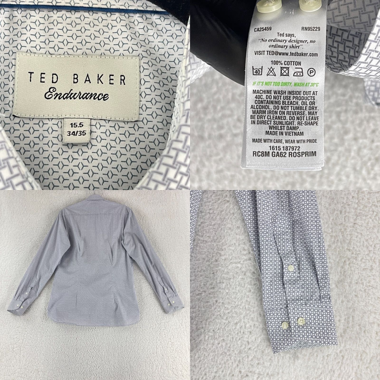 Ted Baker Ted Baker White Geo Print Endurance Button-Up Dress Shirt Men Medium Long Sleeve Size 40R - 8 Thumbnail