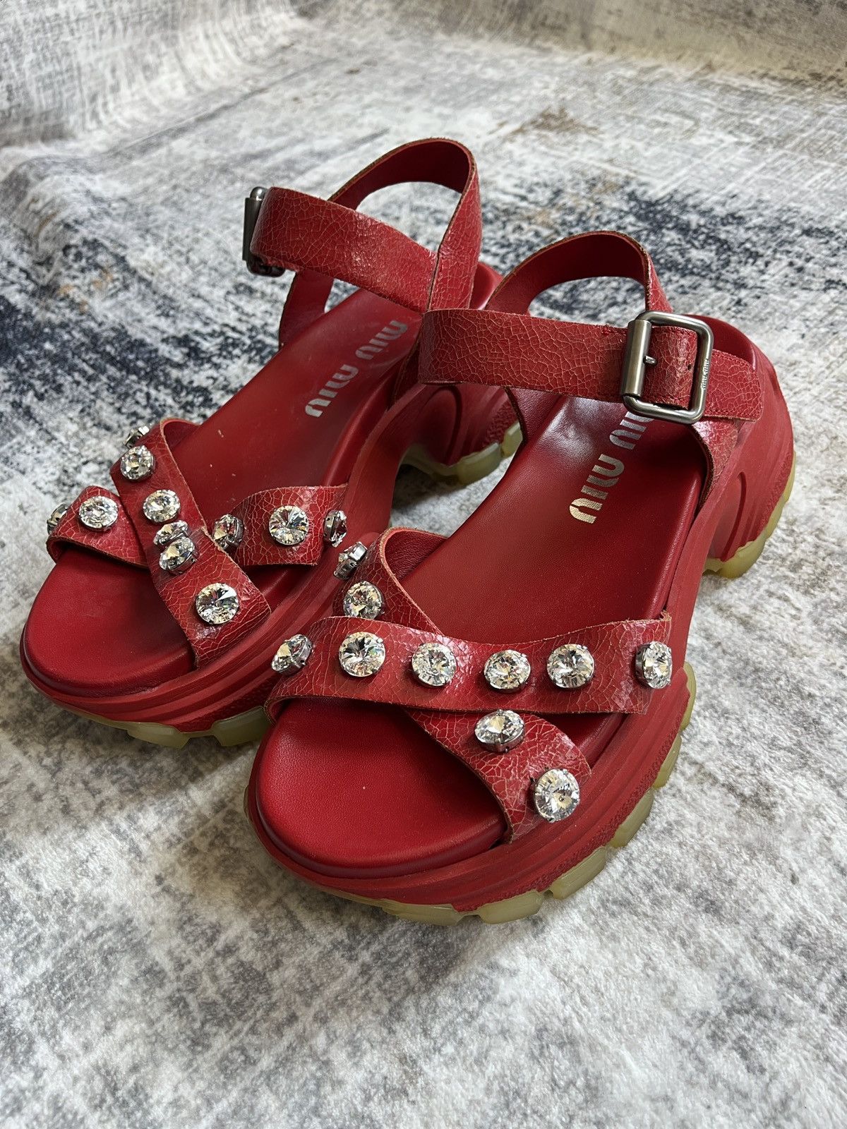 Miu Miu Miu Miu Red Platform Sandals (unisex) Size US 11 / IT 41 - 1 Thumbnail