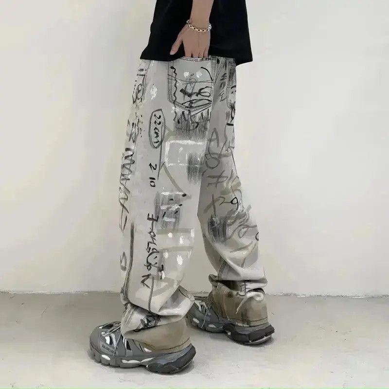 Japanese Brand Design Streetwear Loose Baggy Graffiti Jeans Pants Size US 32 / EU 48 - 2 Thumbnail