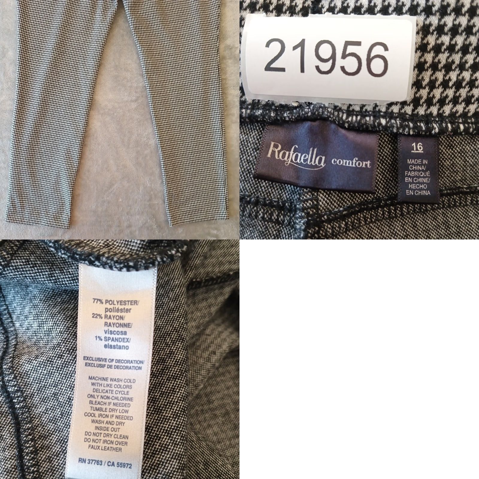 Vintage Rafaella Ankle Pants Womens Size 16 Black Gray Houndstooth Pull On Stretch Knit Polyester Blend Skinny 29in Inseam Size 38" / US 16 / IT 52 - 8 Thumbnail