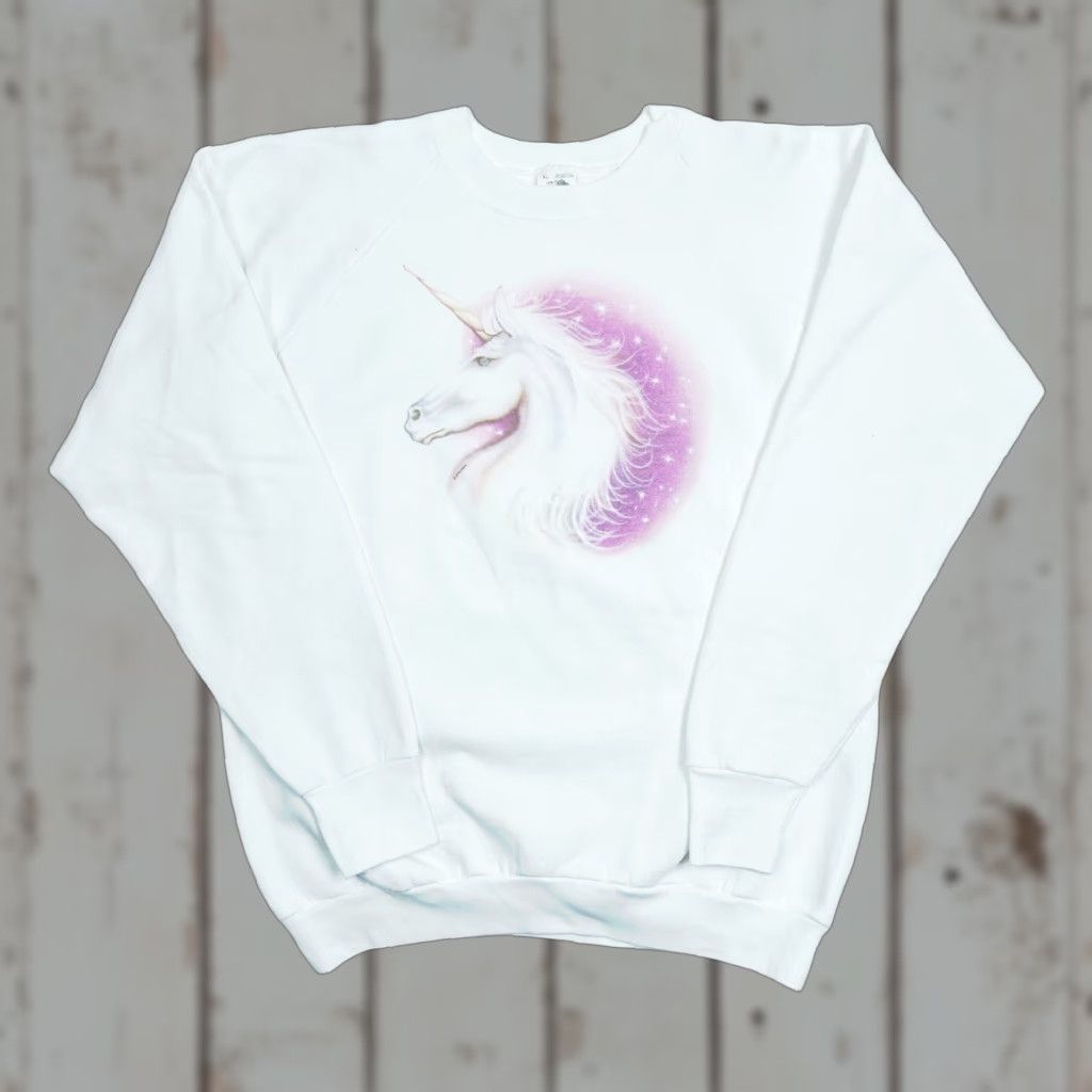 Fruit Of The Loom Vtg 1991 Unicorn Airbrushed Crew Neck Sweater Fruit Of The Loom Men XL Pink Knits Pullover 90s Vintage Womens Mens Girls Boys Size US XL / EU 56 / 4 - 1 Thumbnail